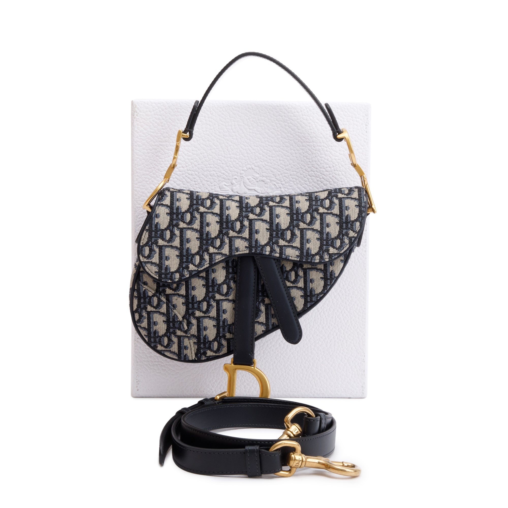 Christian Dior 2020 Oblique Mini Saddle Bag w/ Shoulder Strap w/ Box