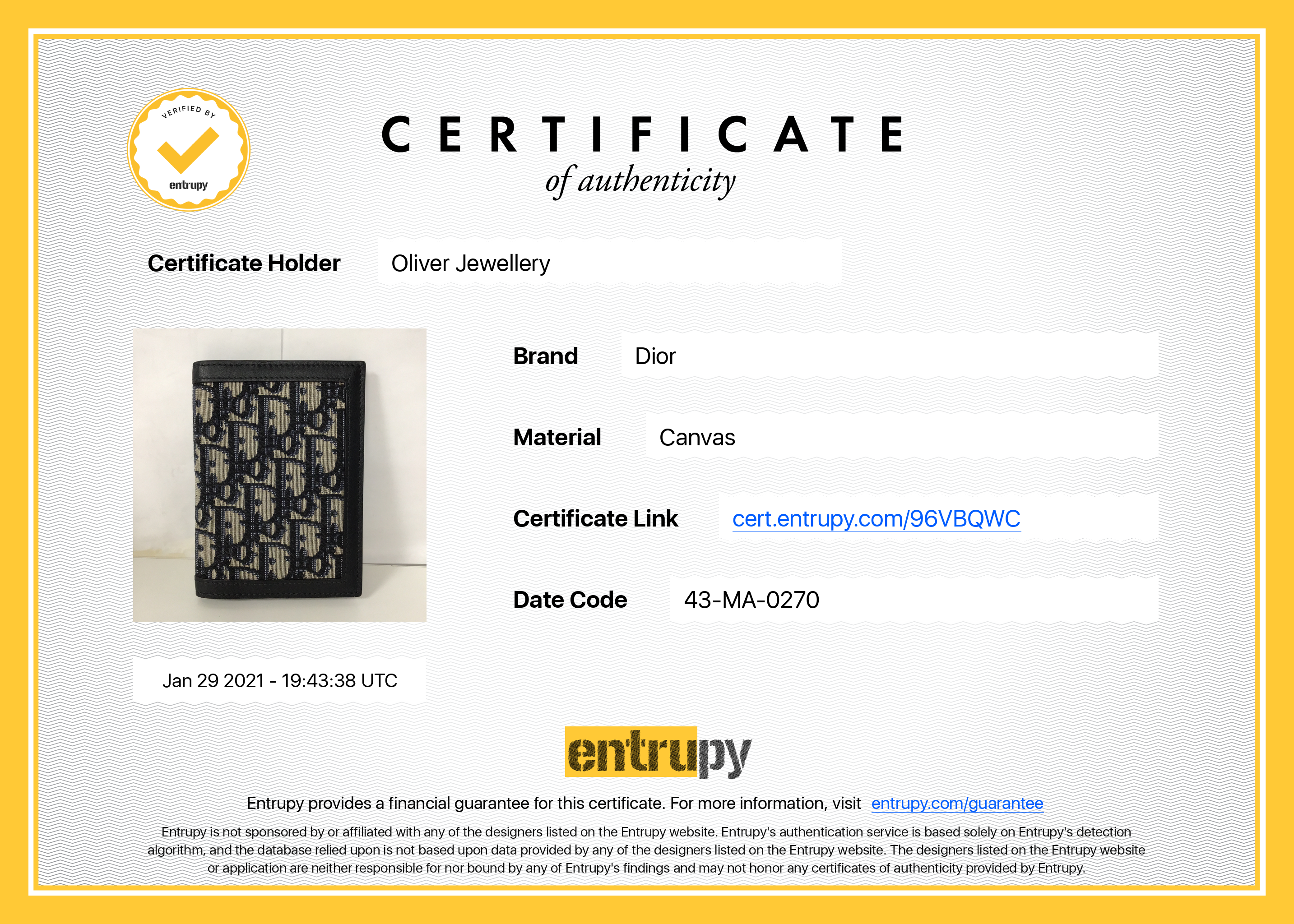 Christian Dior 2020 Oblique Passport Holder