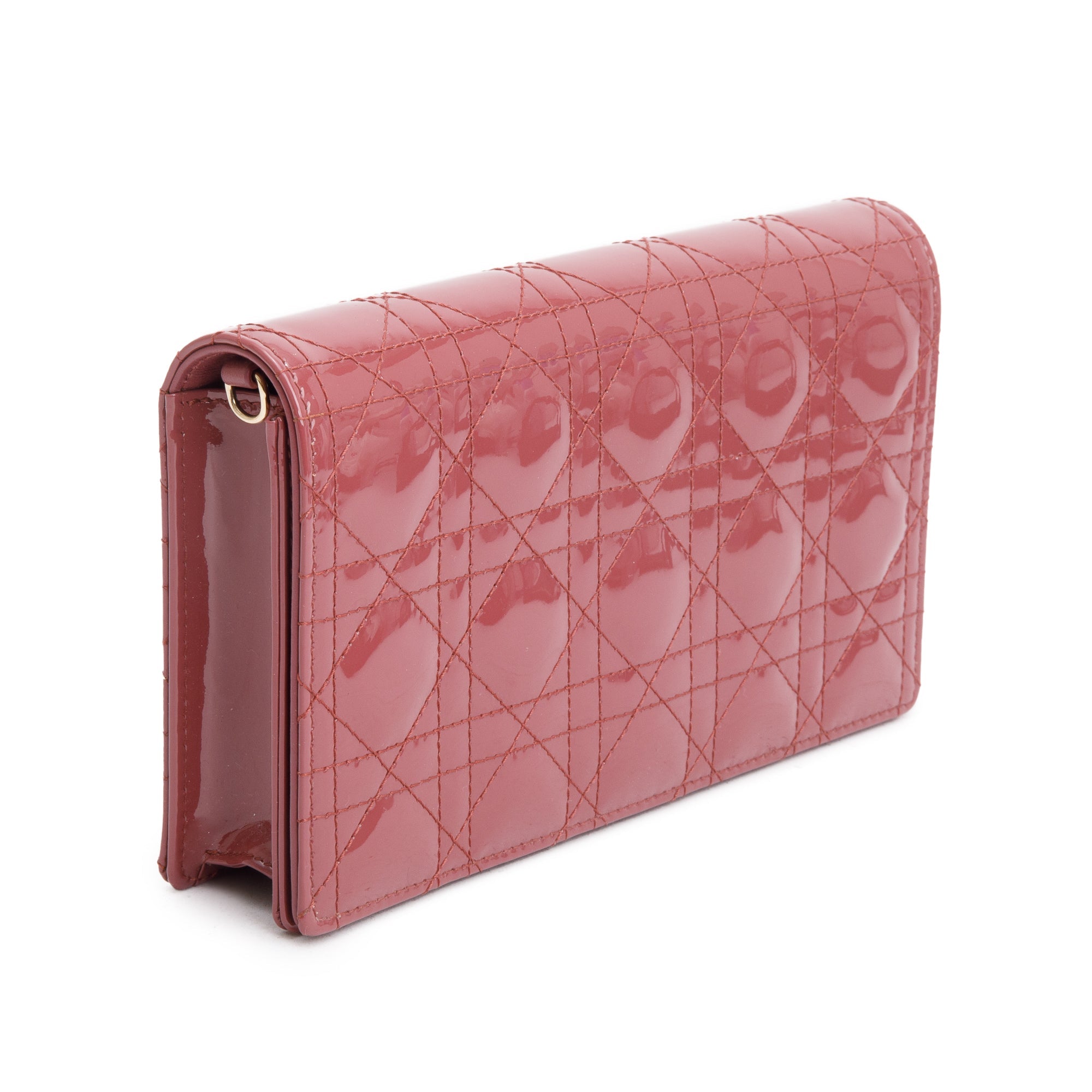 Christian Dior 2020 Pink Cannage Patent Leather Lady Dior Chain Pouch w/ Inserts