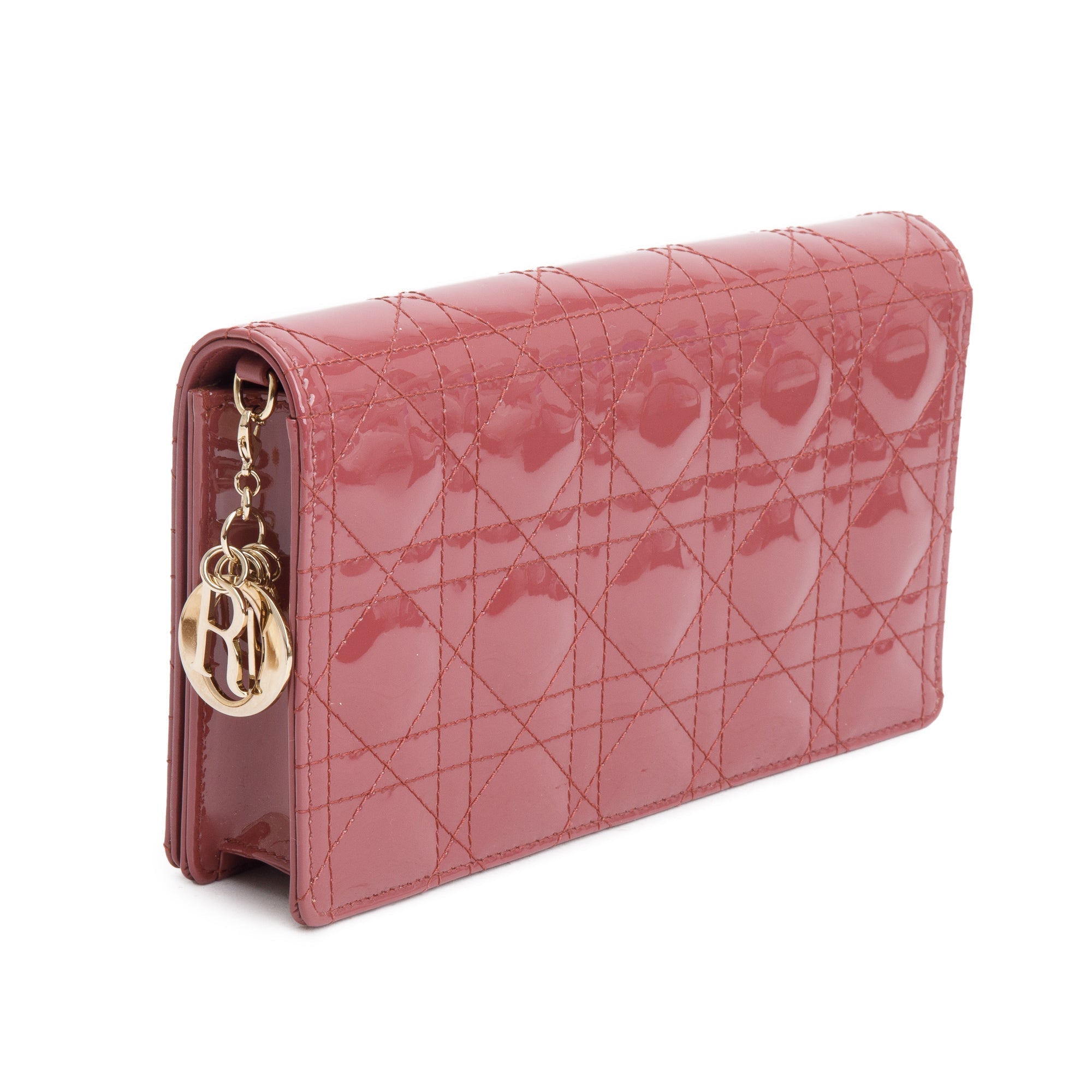Christian Dior 2020 Pink Cannage Patent Leather Lady Dior Chain Pouch w/ Inserts