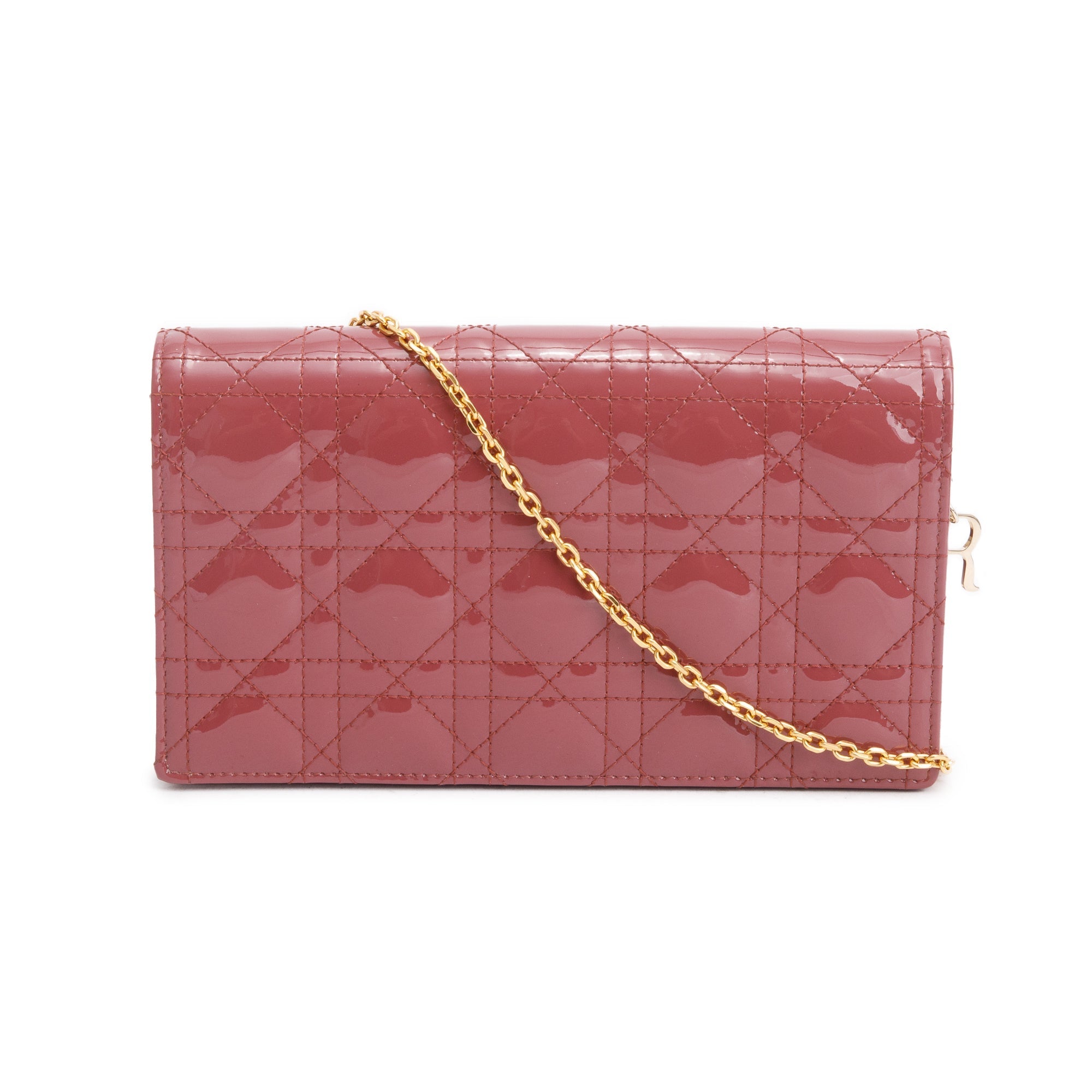 Christian Dior 2020 Pink Cannage Patent Leather Lady Dior Chain Pouch w/ Inserts