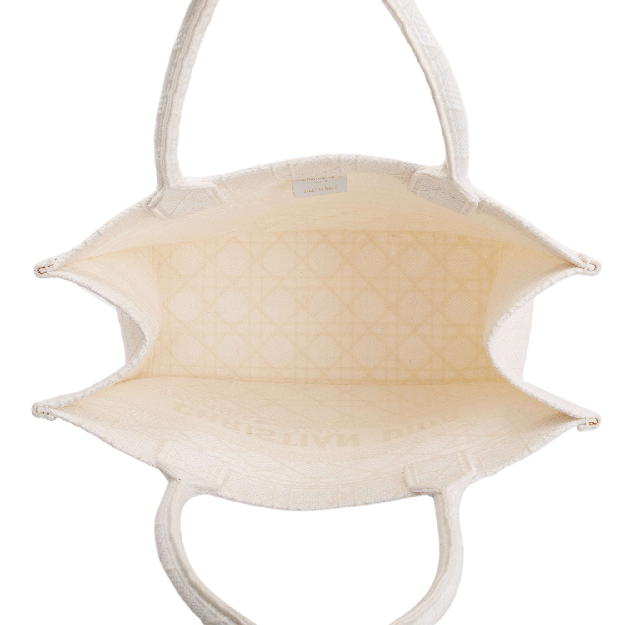 Christian Dior 2020 White Cannage Embroidery Medium Book Tote