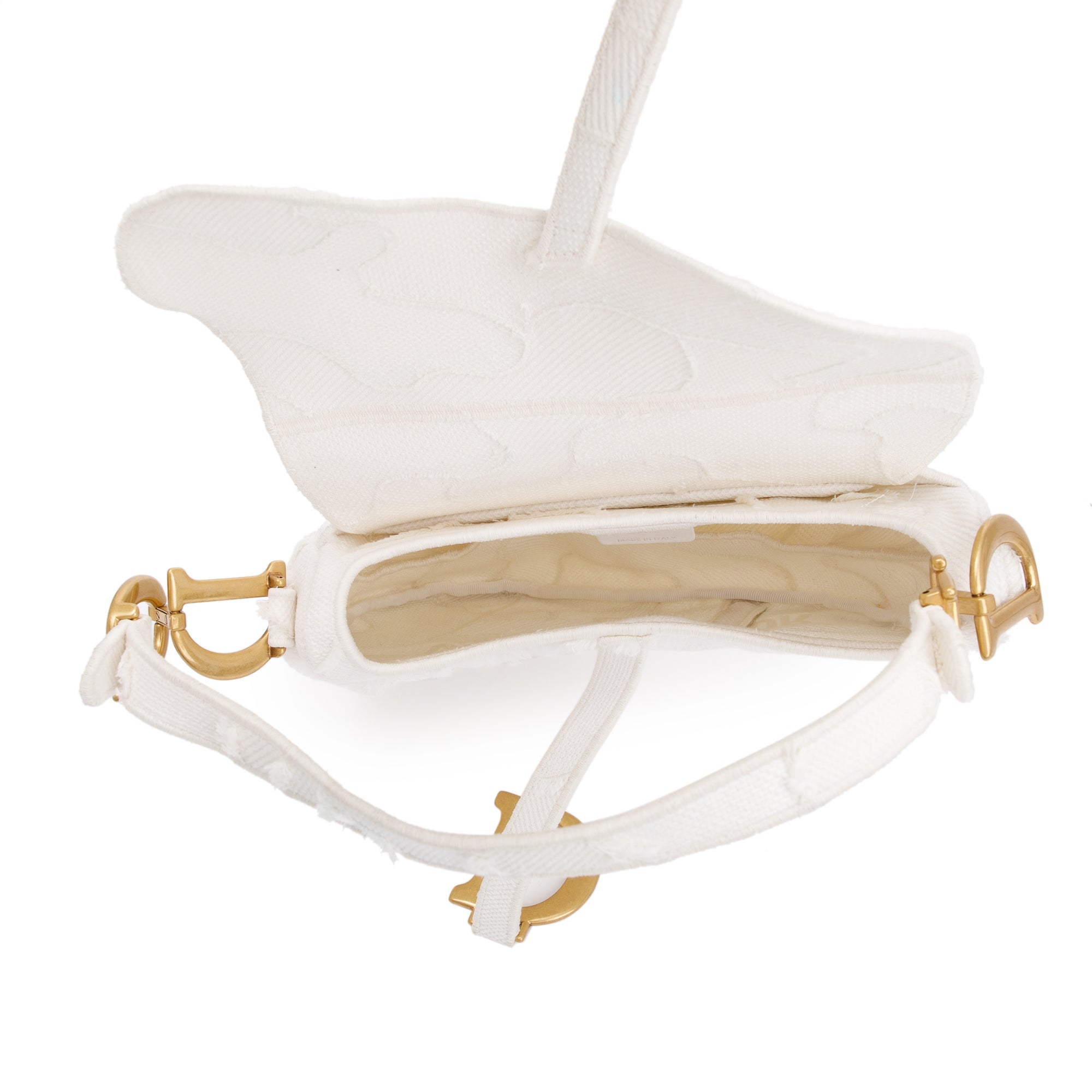 Christian Dior 2020 White Embroidered Camouflage Canvas Medium Saddle Bag w/ Box & Authenticity Card