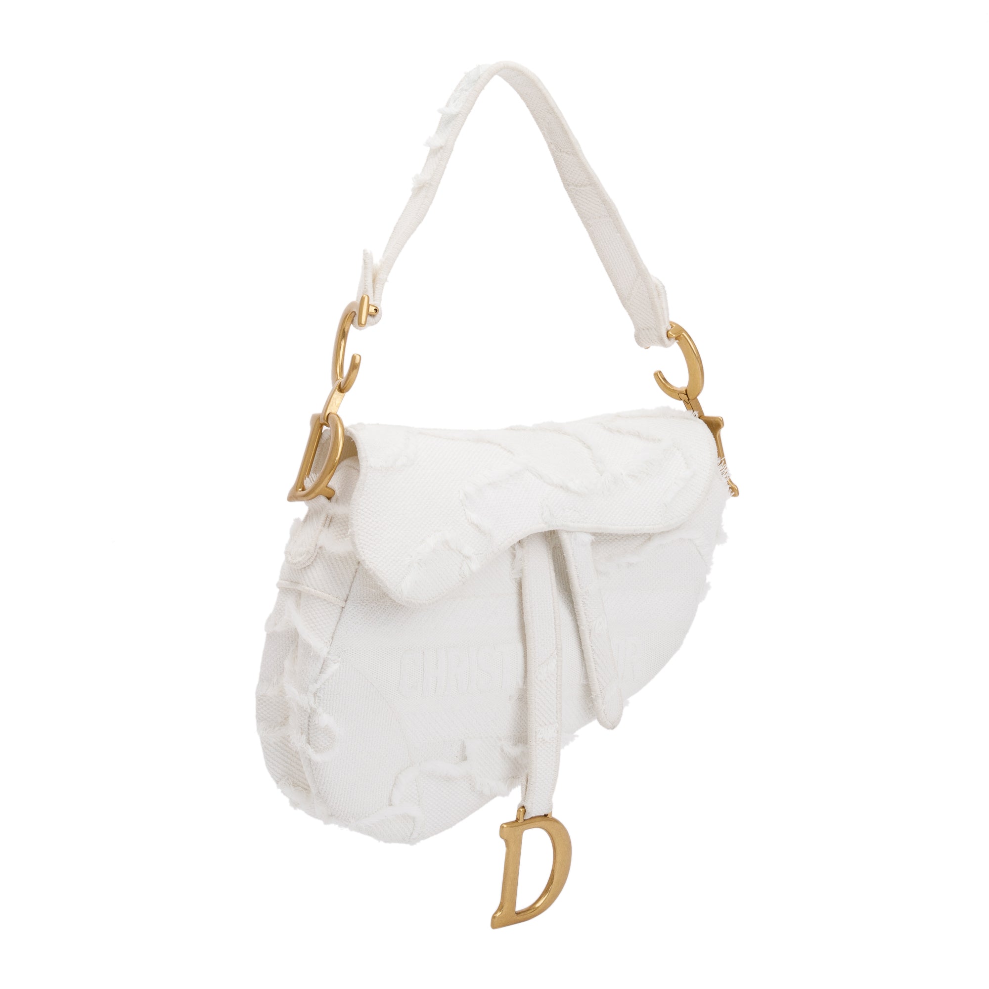 Christian Dior 2020 White Embroidered Camouflage Canvas Medium Saddle Bag w/ Box & Authenticity Card