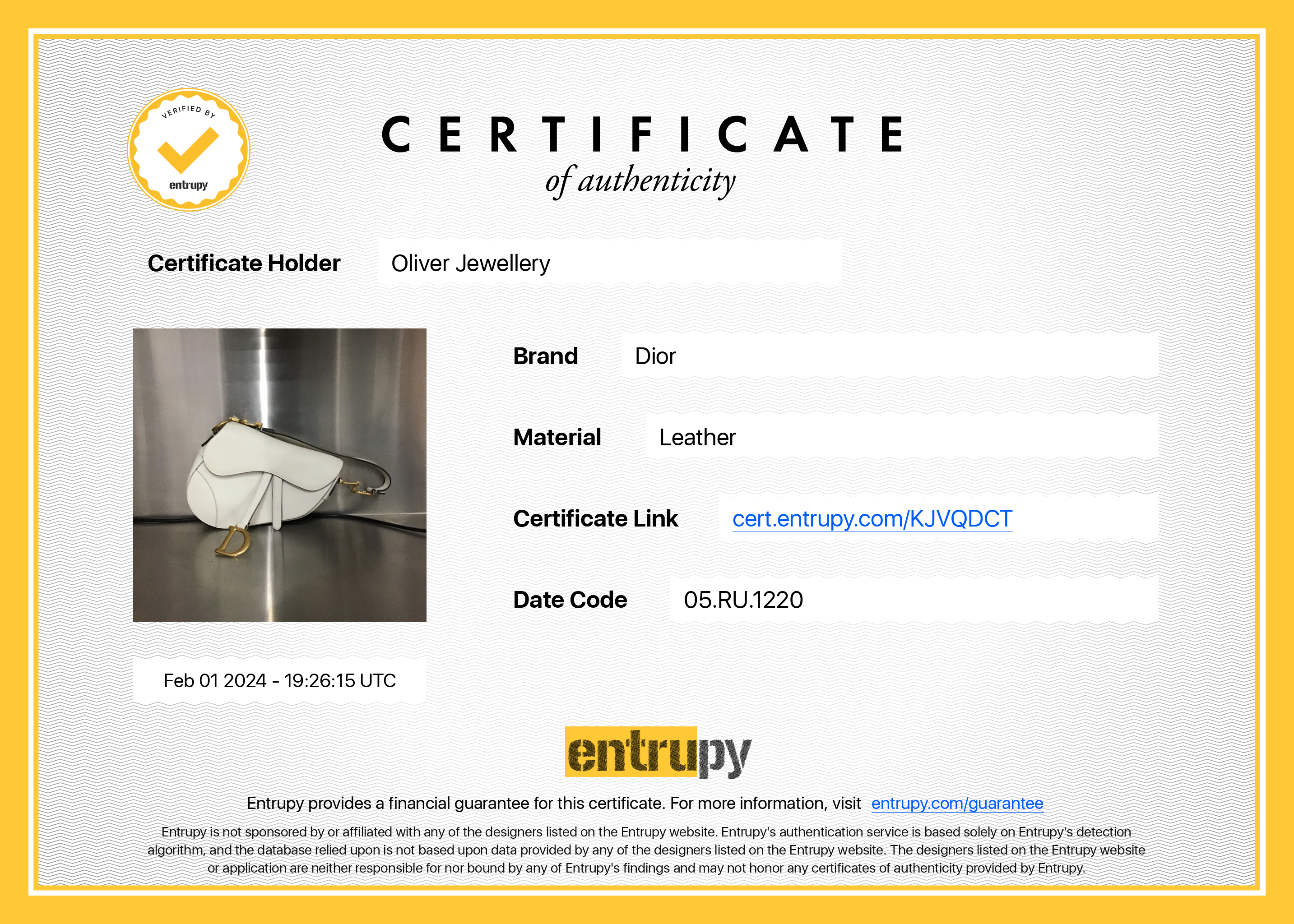 Christian Dior 2020 White Grained Calfskin Leather Medium Saddle Bag