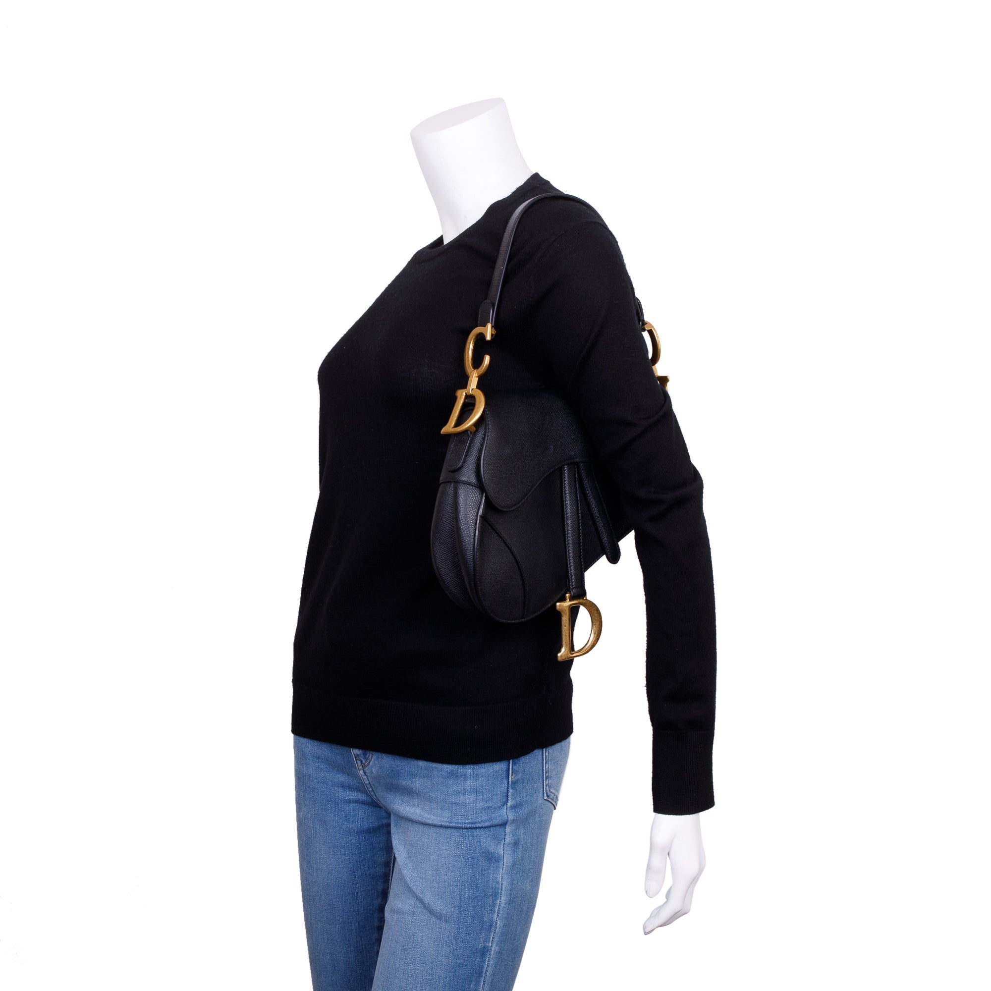 Christian Dior 2021 Black Grained Calfskin Leather Medium Saddle Bag