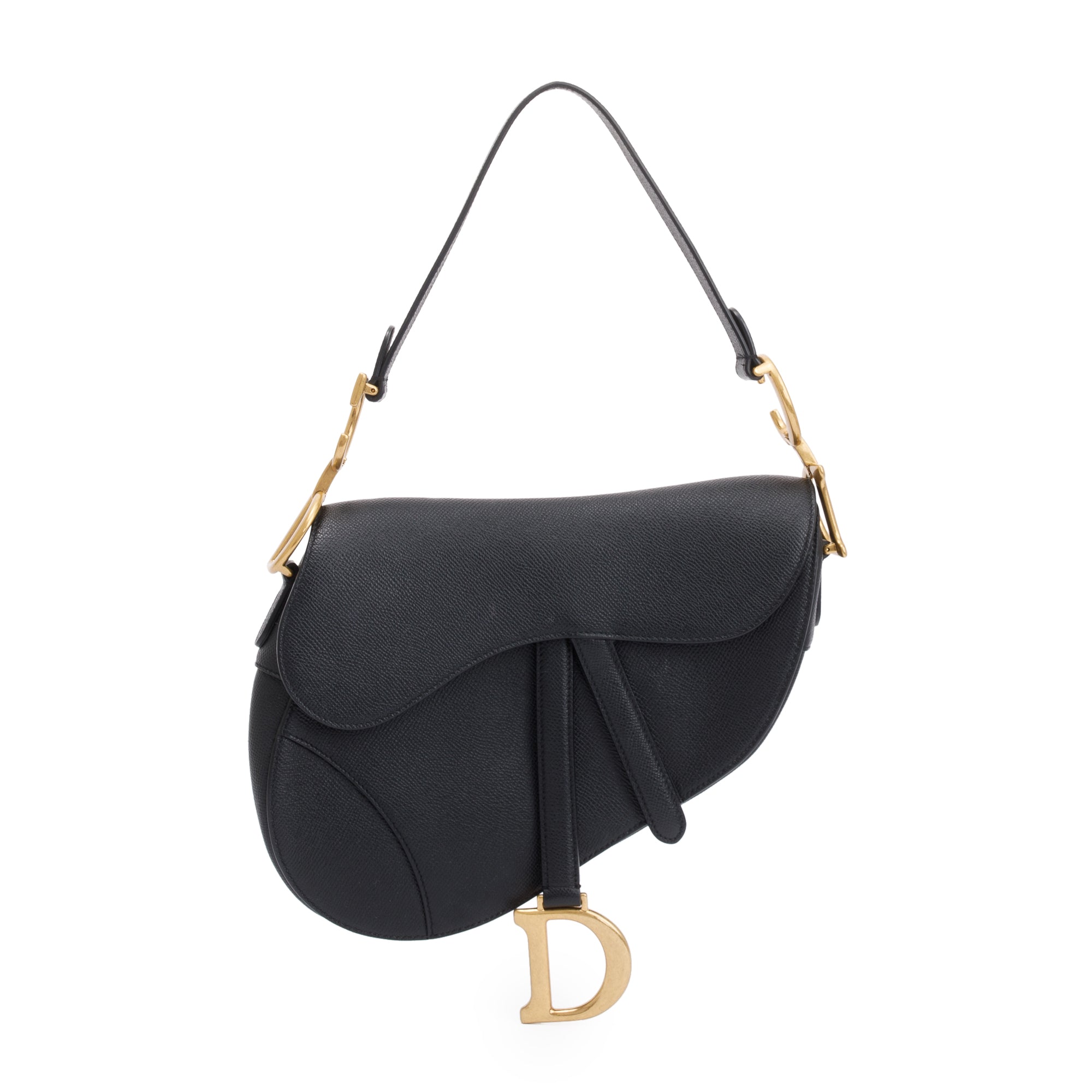 Christian Dior 2021 Black Grained Calfskin Leather Medium Saddle