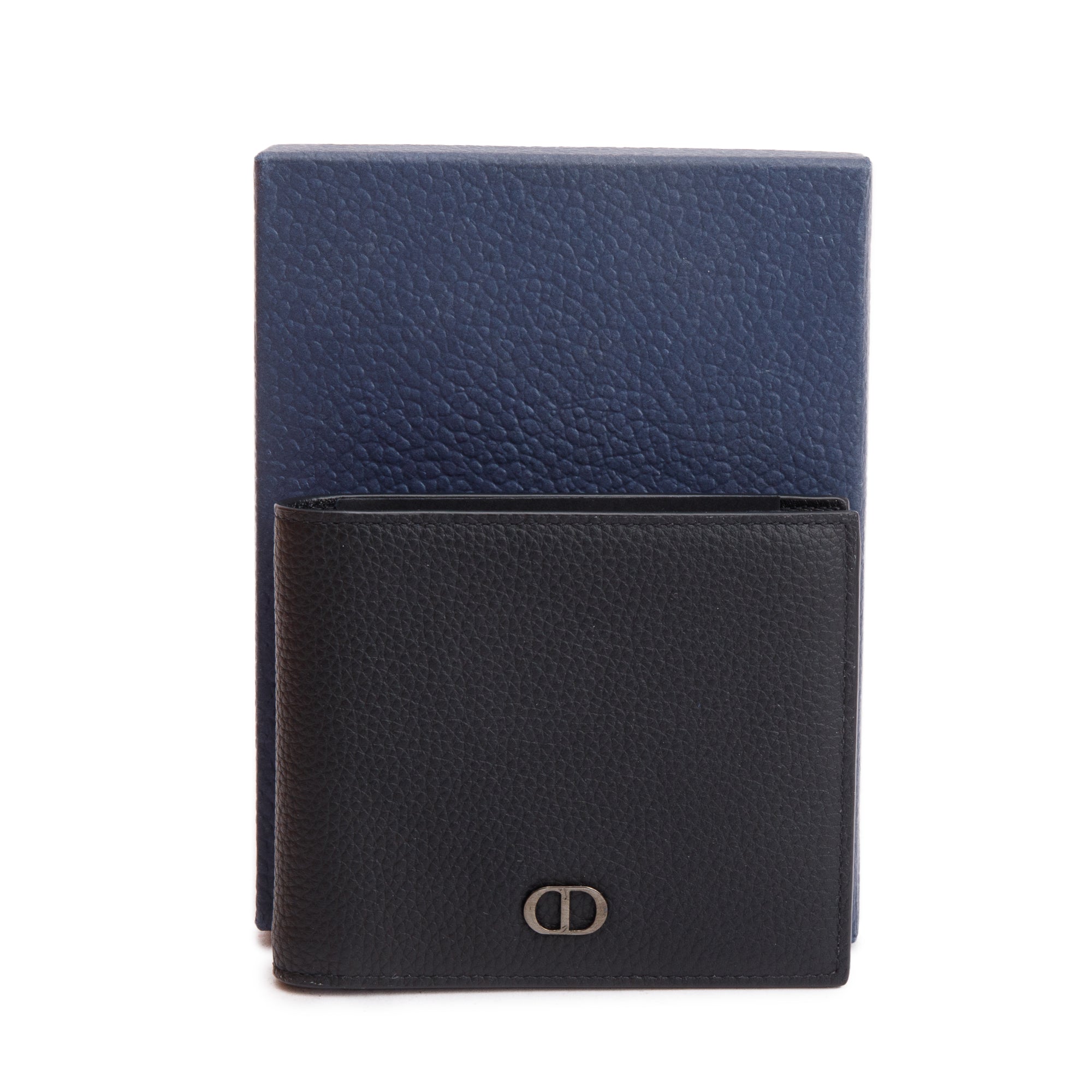 Christian Dior 2021 Black Grained Leather CD Icon Bifold Wallet w/ Box
