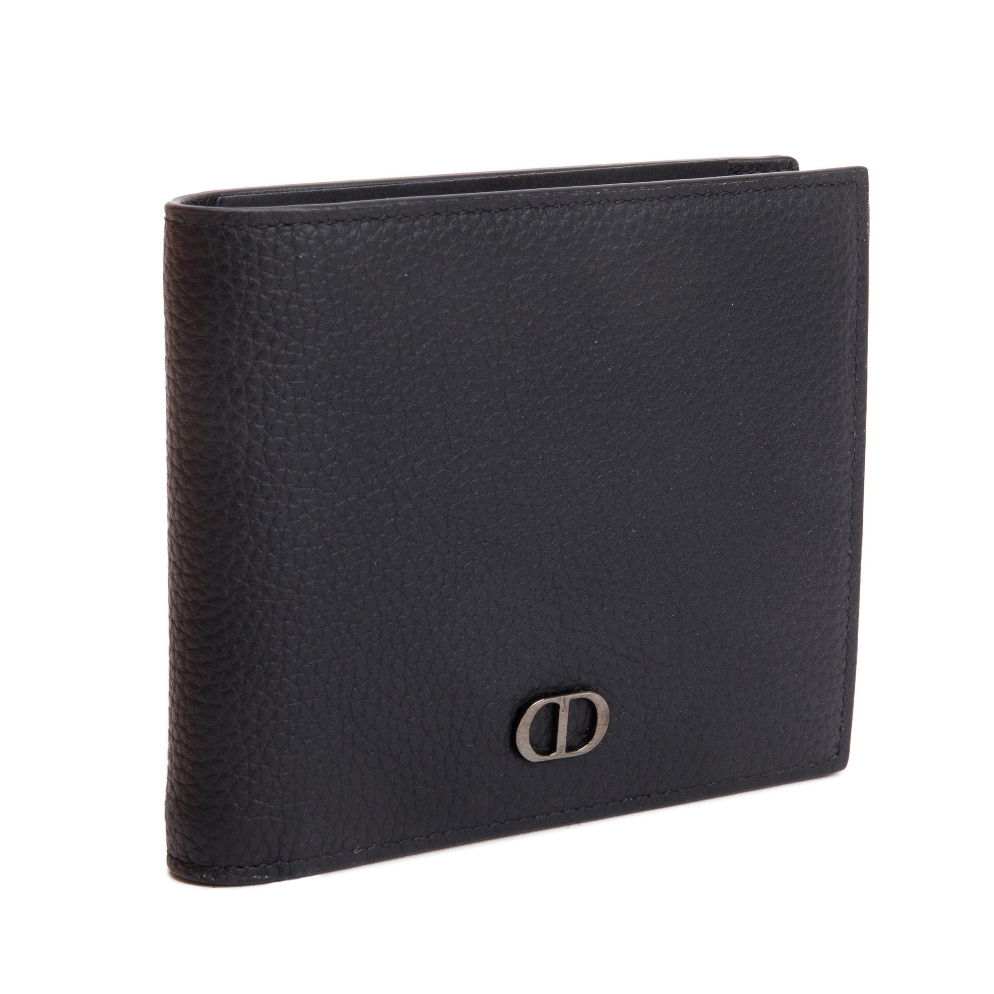 Christian Dior 2021 Black Grained Leather CD Icon Bifold Wallet w/ Box