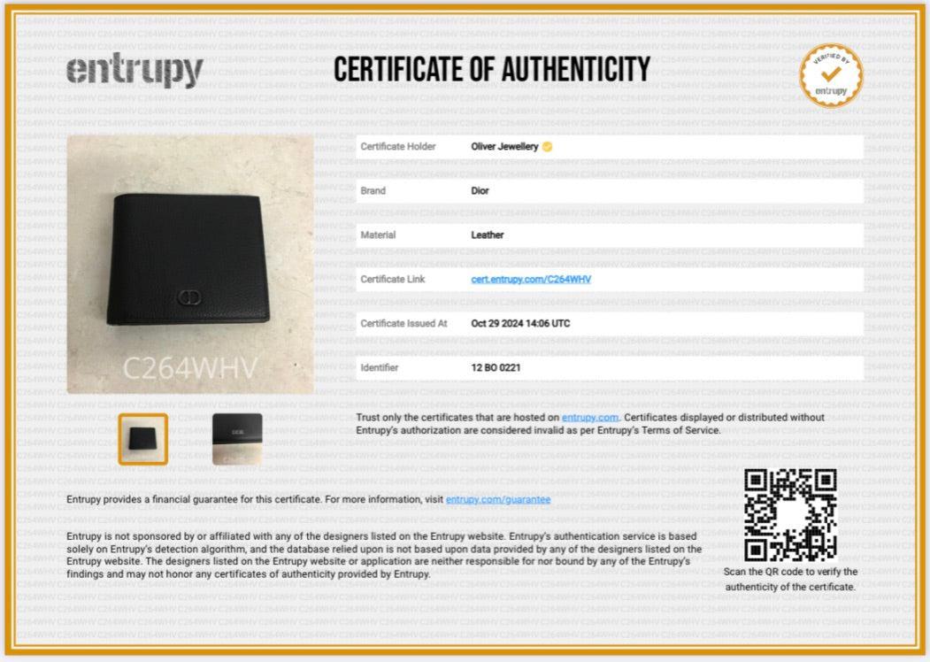 Christian Dior 2021 Black Grained Leather CD Icon Bifold Wallet w/ Box