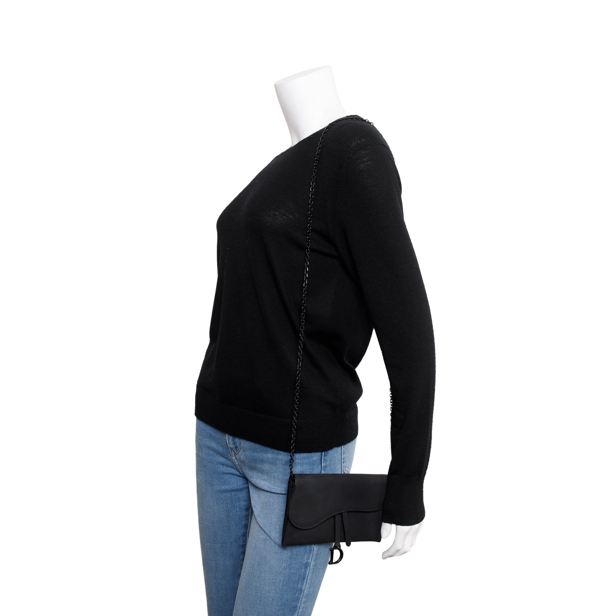 Christian Dior 2021 Black Leather Long Saddle Wallet With Chain