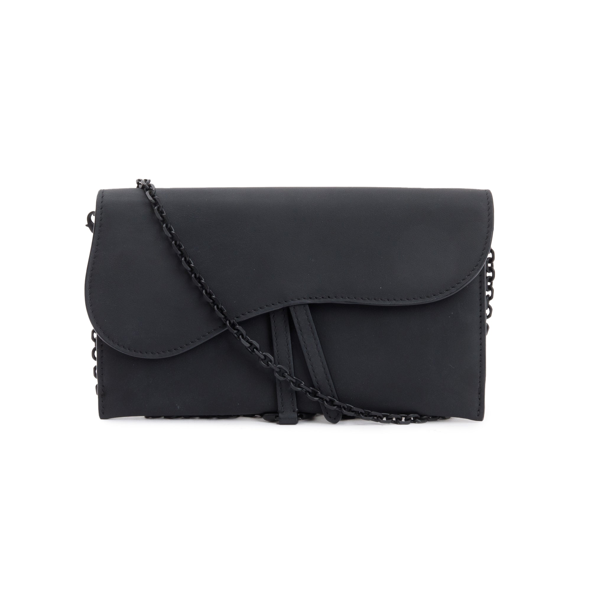 Christian Dior 2021 Black Leather Long Saddle Wallet With Chain