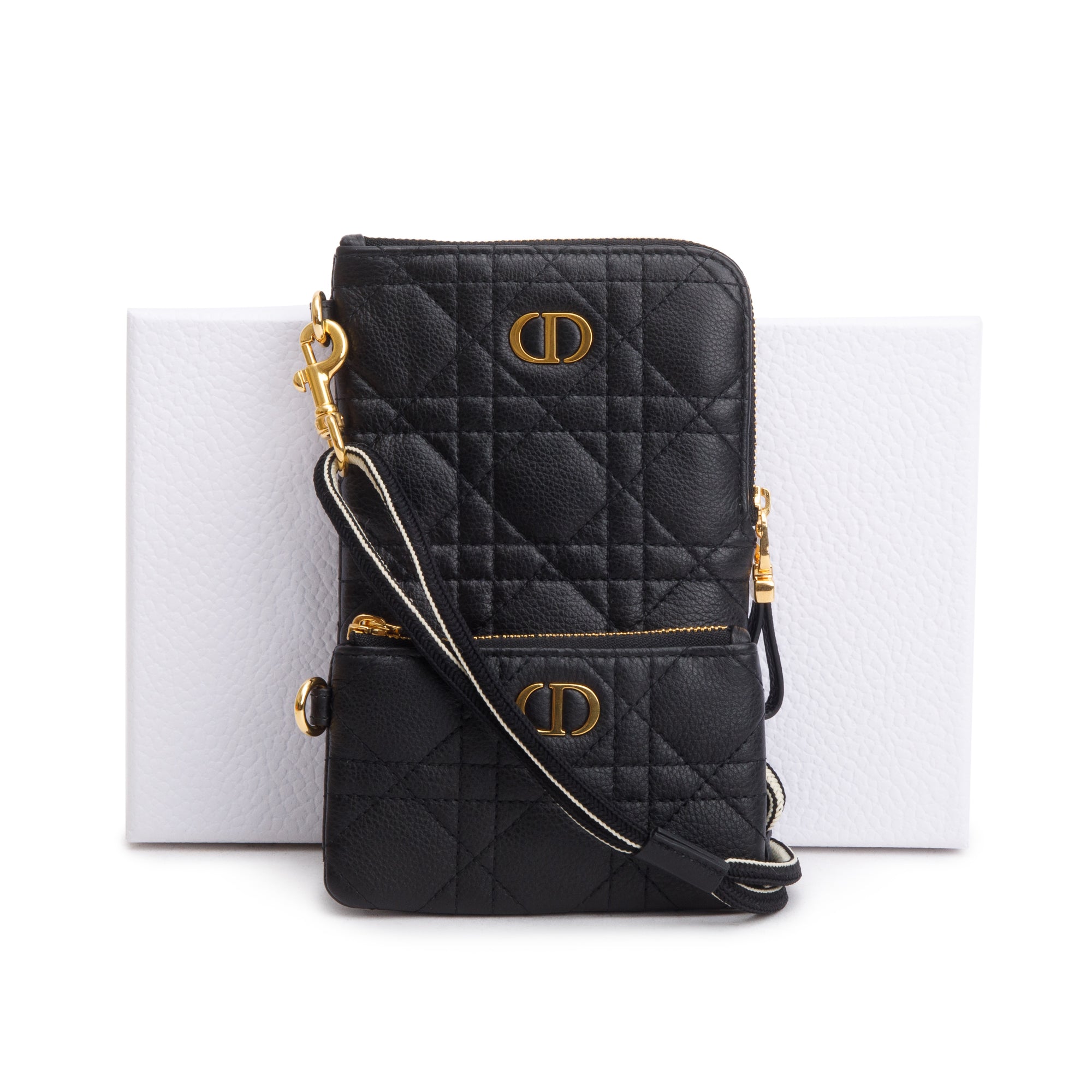 Christian Dior 2021 Black Quilted Leather Caro Multifunctional Pouch w/ Box