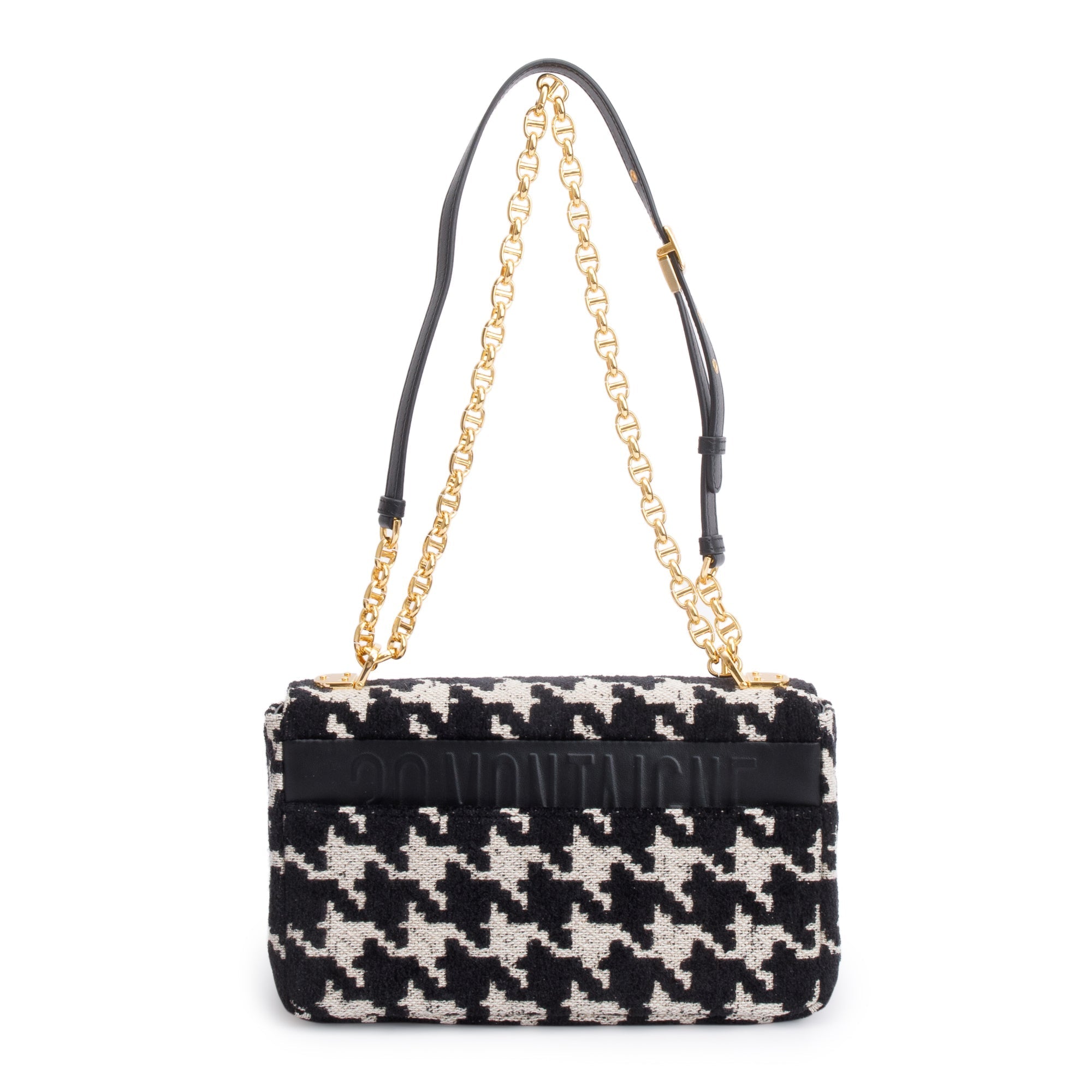 Christian Dior 2021 Black/White Technical Canvas Macro Houndstooth Medium Dior Caro Bag w/ Box & Authenticity Card