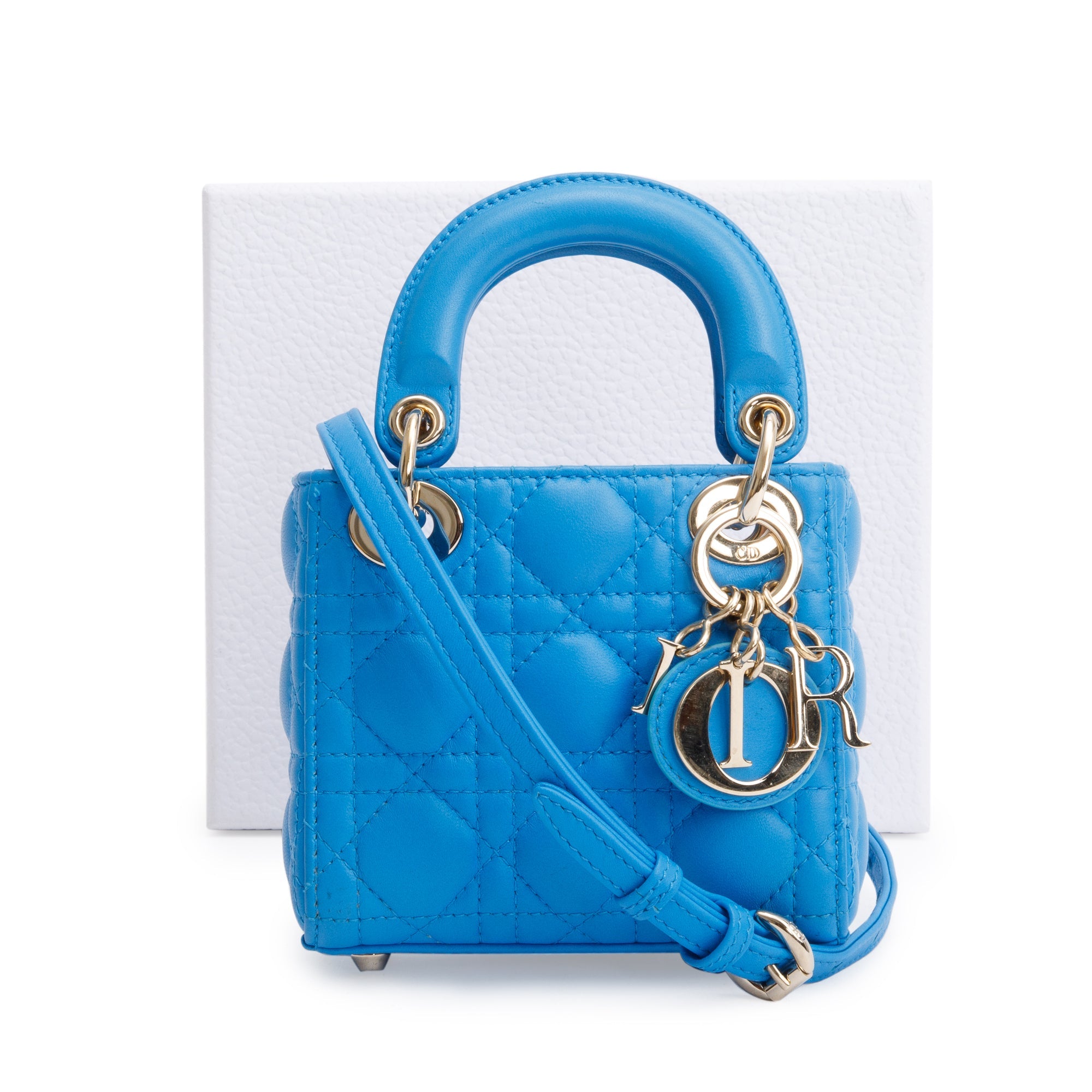 Christian Dior 2021 Blue Leather Micro Lady Dior Bag w/ Box