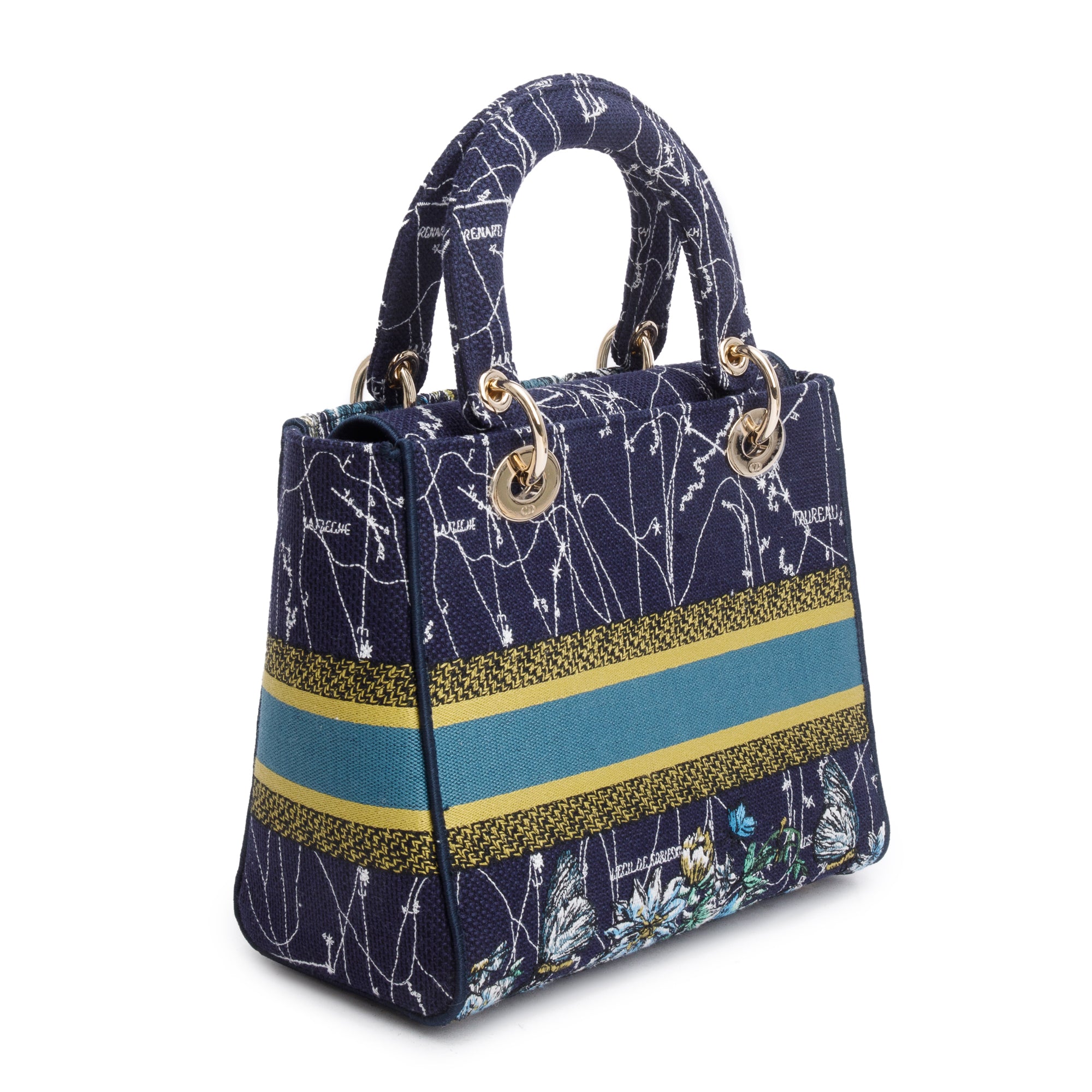 Christian Dior 2021 Blue Multicolor Zodiac Embroidery Medium Lady D-Lite Bag w/ Strap