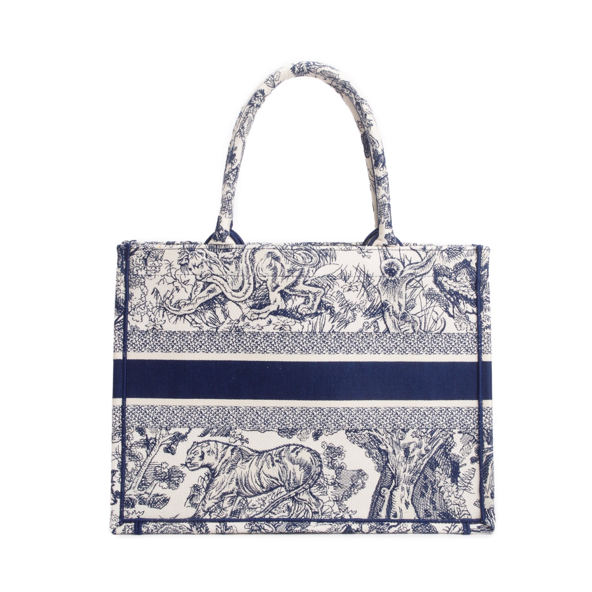 Christian Dior 2021 Ecru and Blue Toile De Juy Dioriviera Embroidery Medium Book Tote w/ Authenticity Card