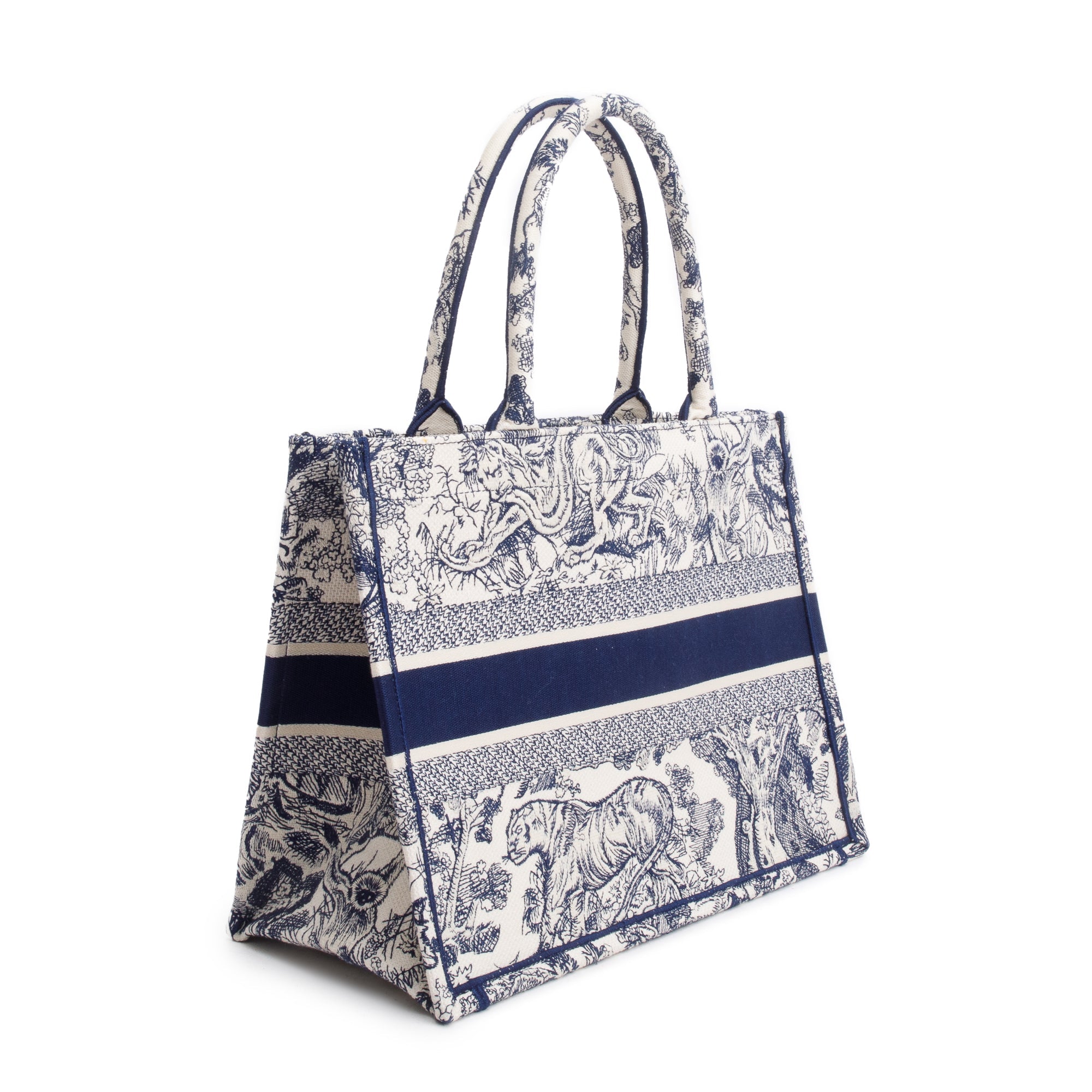 Christian Dior 2021 Ecru and Blue Toile De Juy Dioriviera Embroidery Medium Book Tote w/ Authenticity Card