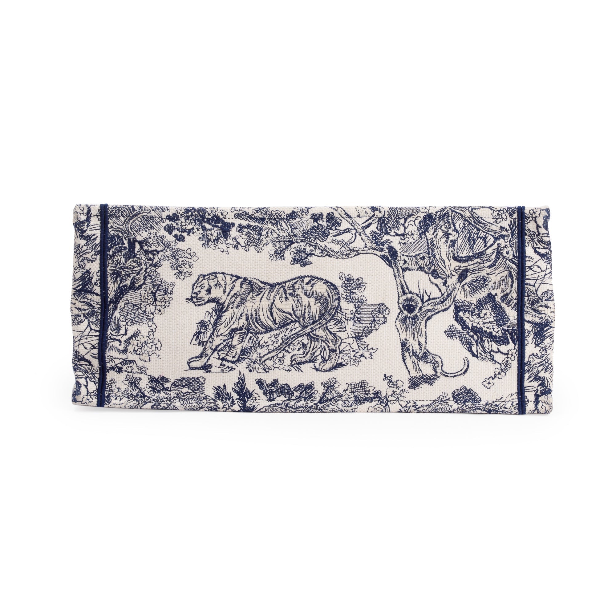 Christian Dior 2021 Large Ecru and Blue Toile de Jouy Embroidery Canvas Book Tote