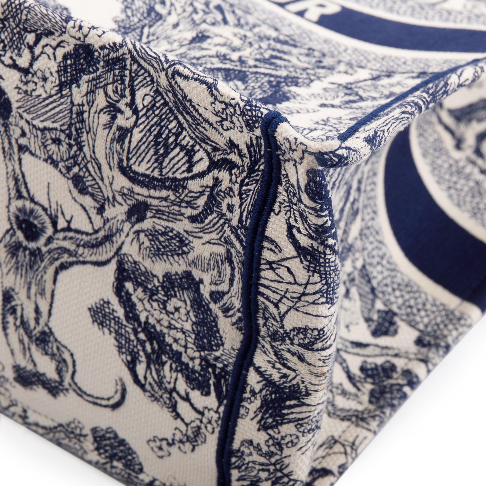 Christian Dior 2021 Large Ecru and Blue Toile de Jouy Embroidery Canvas Book Tote