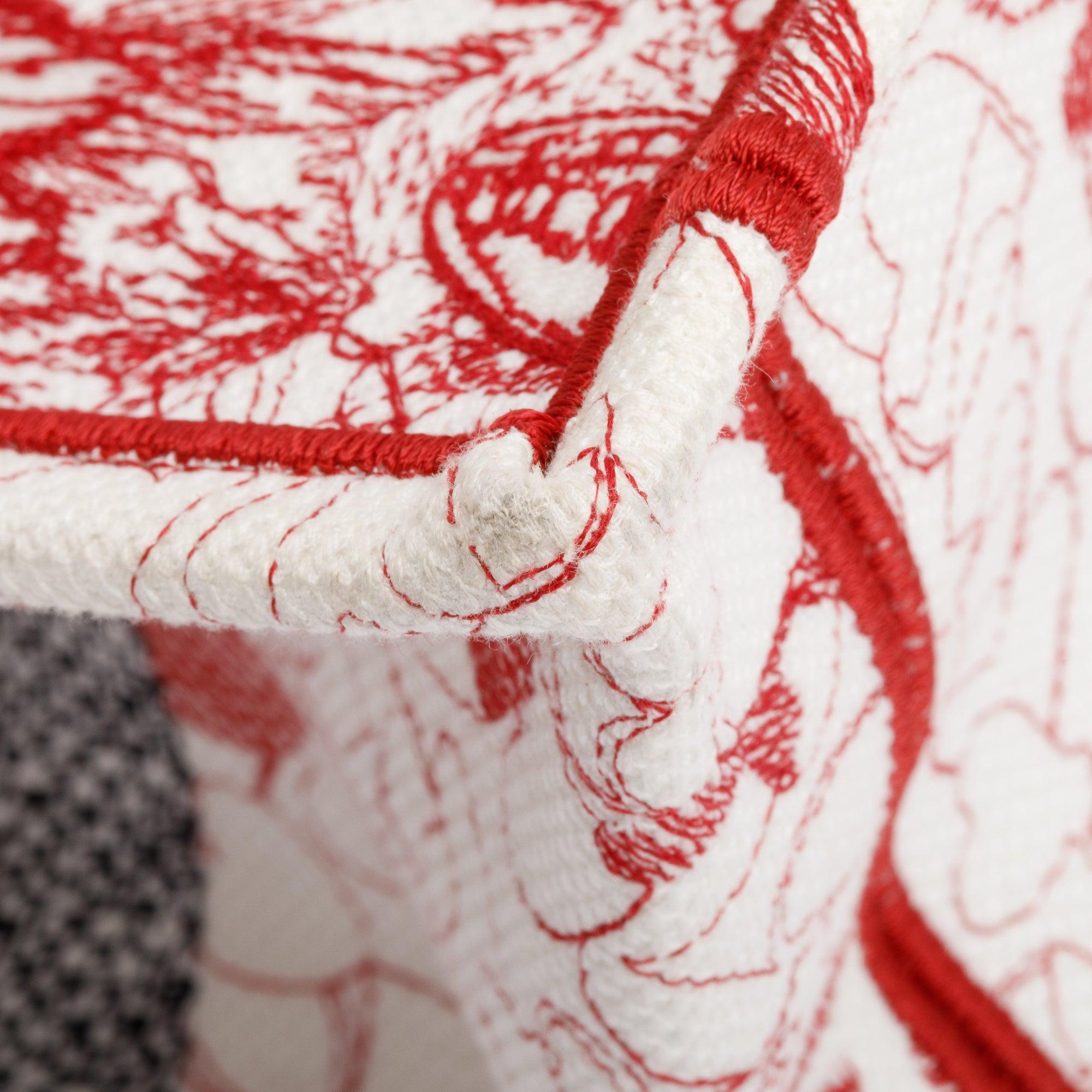 Christian Dior 2021 Red & White Royaume d'Amour Embroidery Medium Book Tote w/ Authenticity Card