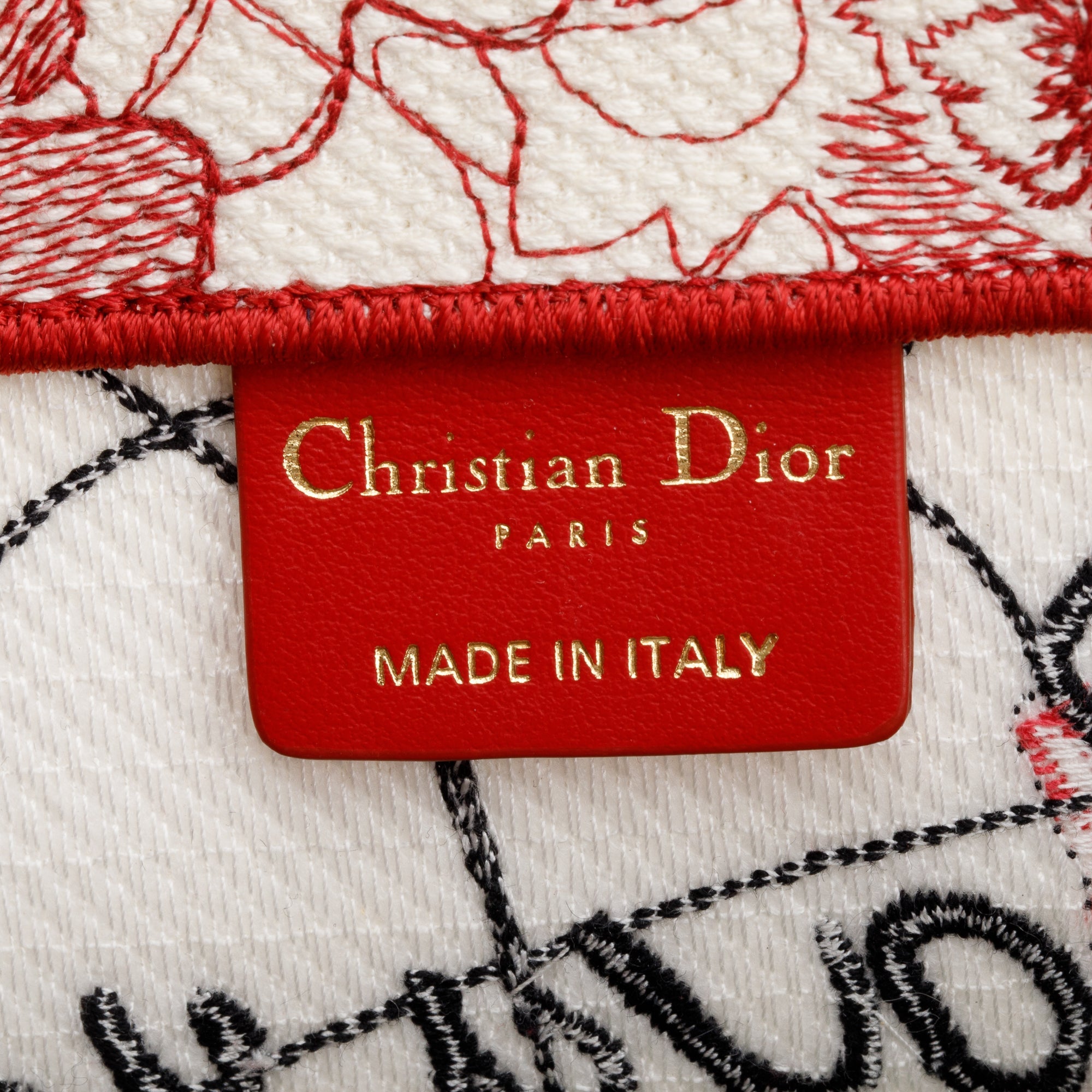 Christian Dior 2021 Red & White Royaume d'Amour Embroidery Medium Book Tote w/ Authenticity Card