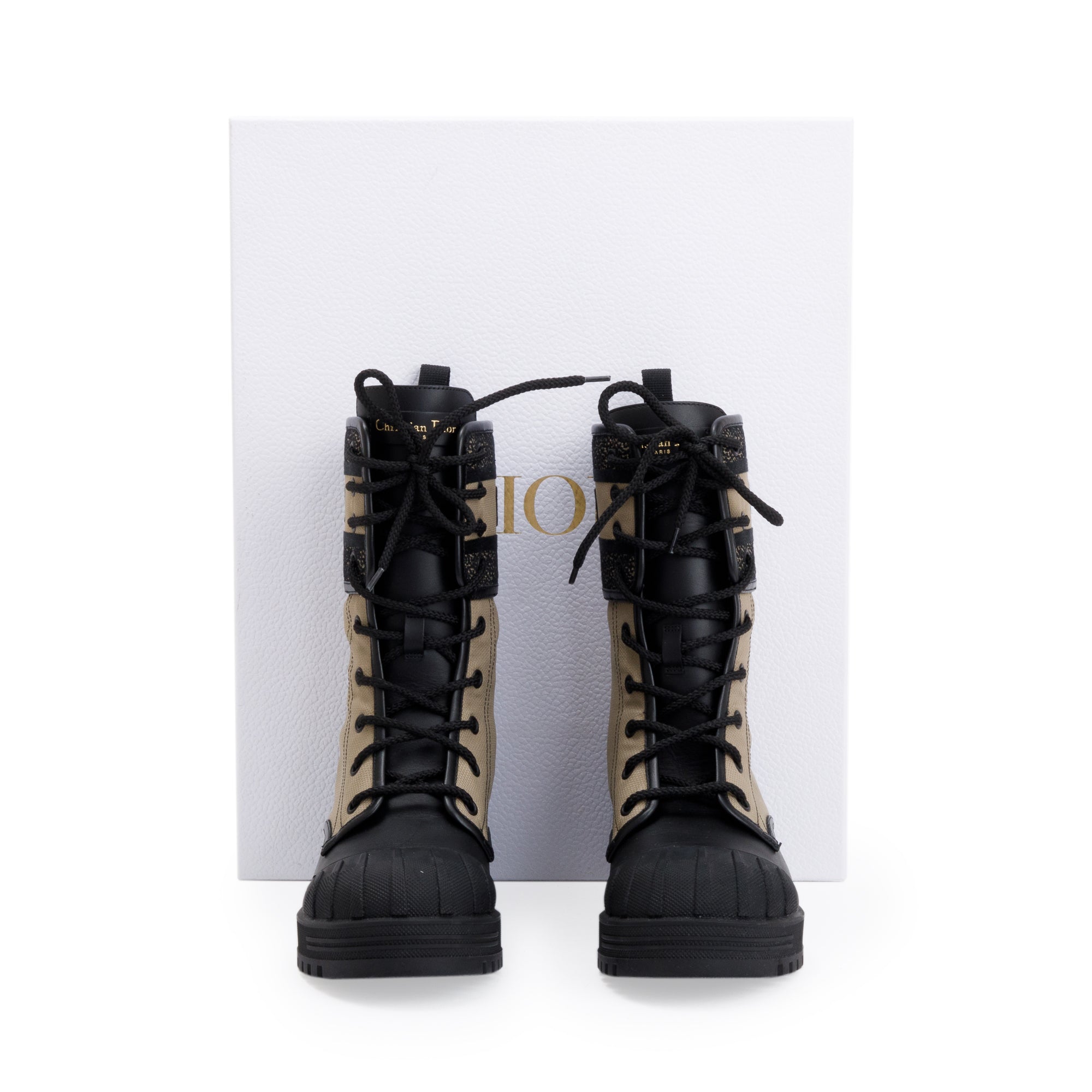 Christian Dior 2021 Taupe/Black Technical Fabric & Calfskin Leather D-Major Ankle Boot, Size 37.5 w/ Box