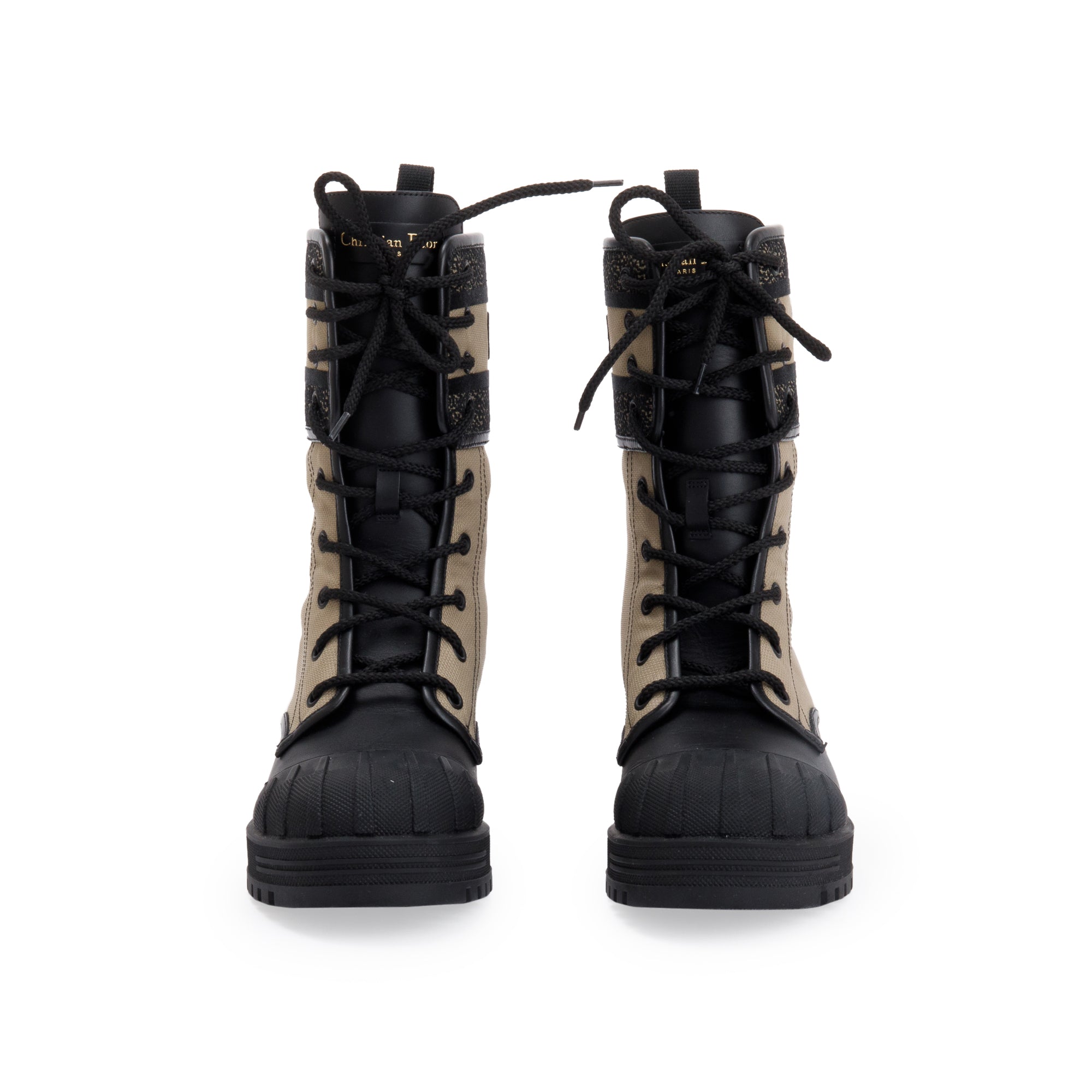 Christian Dior 2021 Taupe/Black Technical Fabric & Calfskin Leather D-Major Ankle Boot, Size 37.5 w/ Box