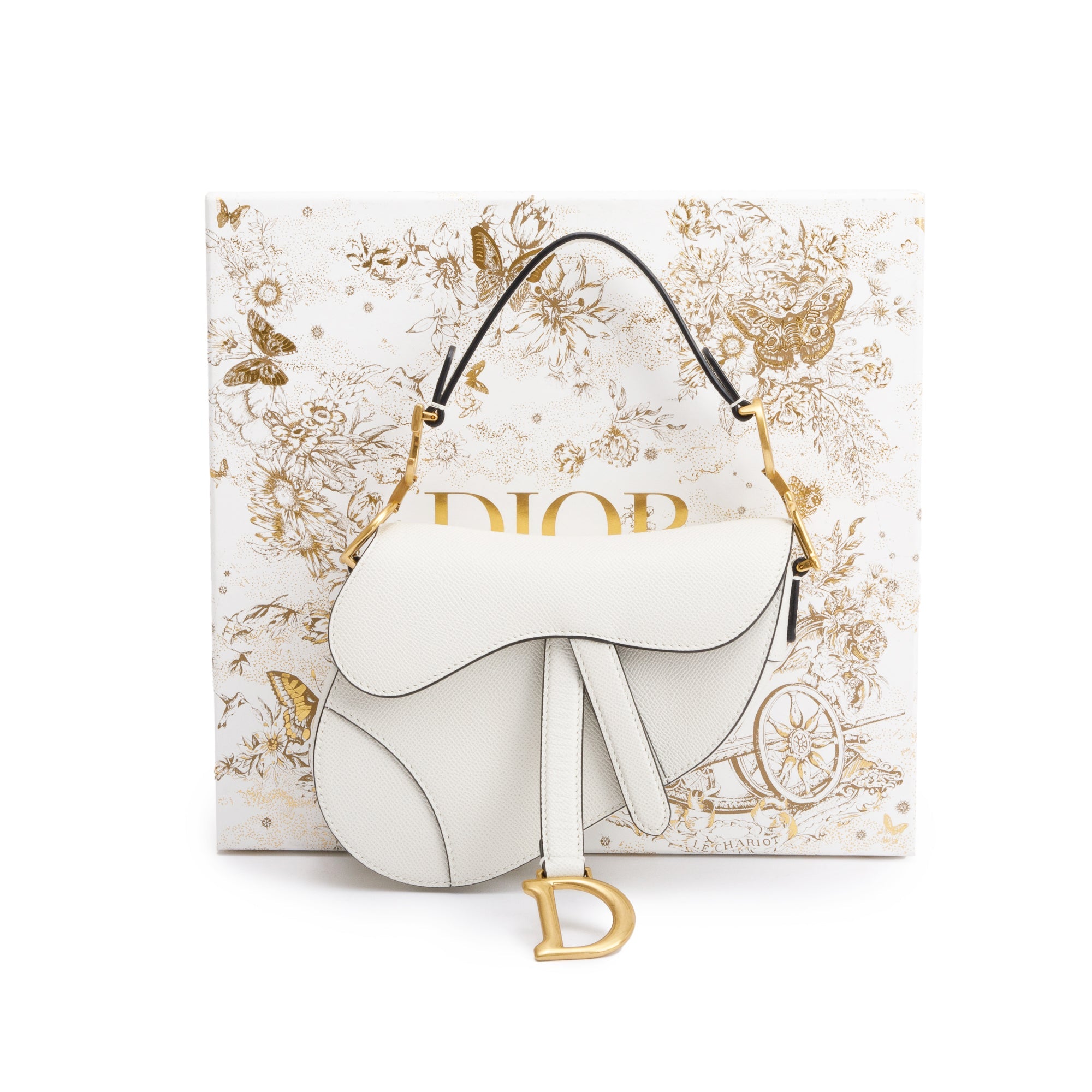 Christian Dior 2021 White Calfskin Leather Mini Saddle Bag w/ Box & Receipt