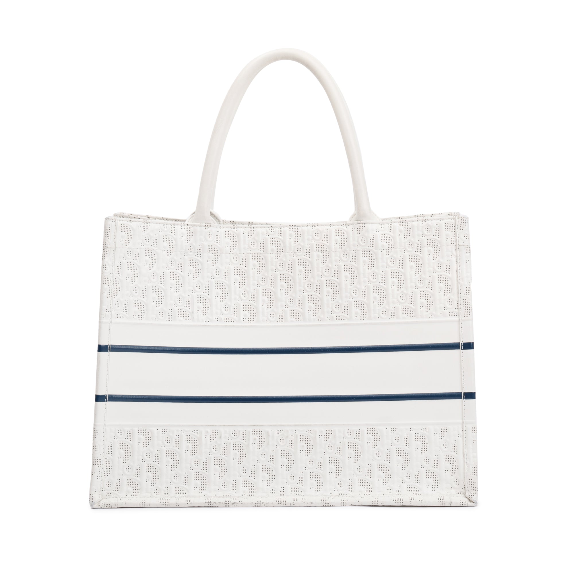 Christian Dior 2021 White Oblique Embossed Leather Medium Book Tote