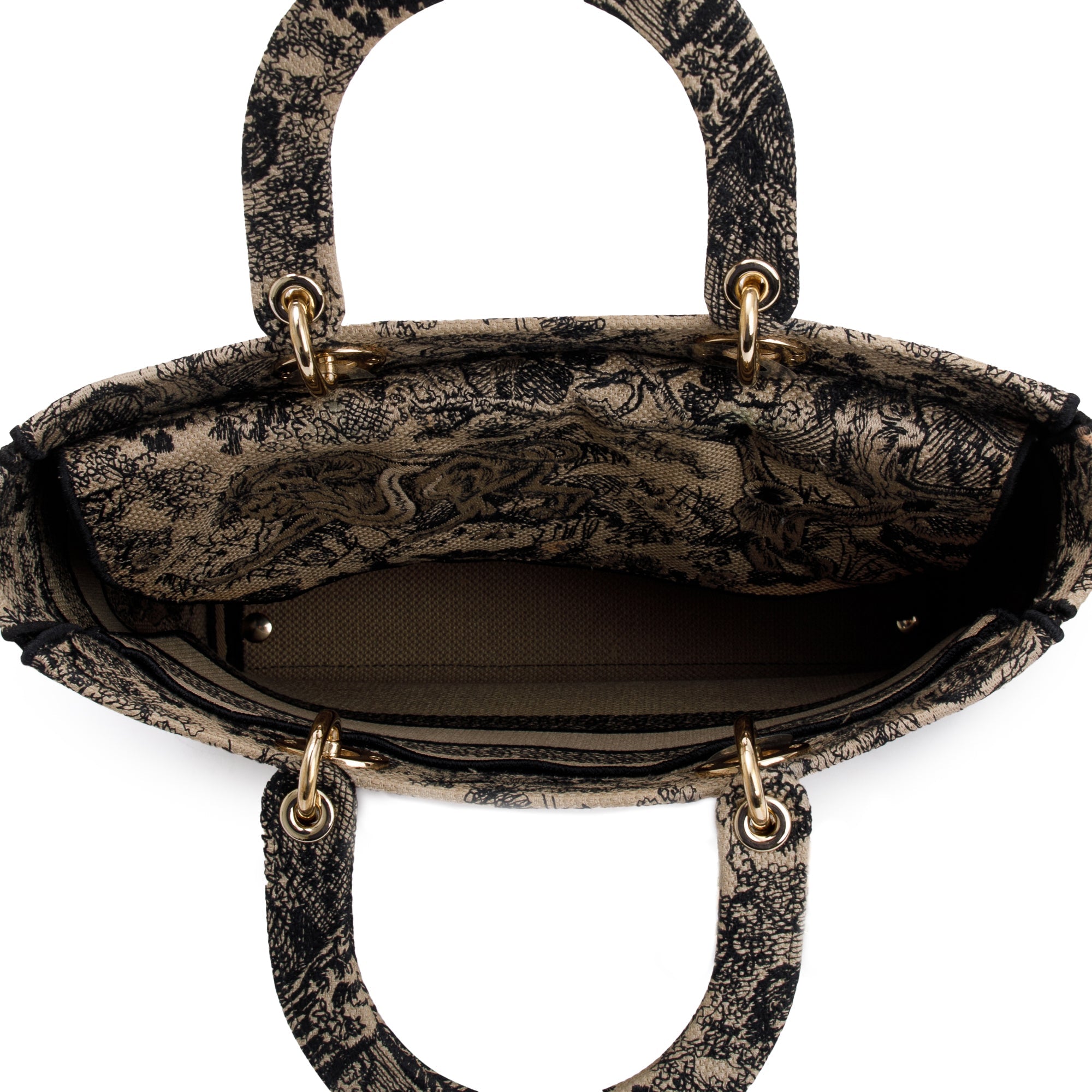 Christian Dior 2022 Beige & Black Toile De Jouy Soleil Embroidery Medium Lady D-Lite Bag w/ Strap & Box