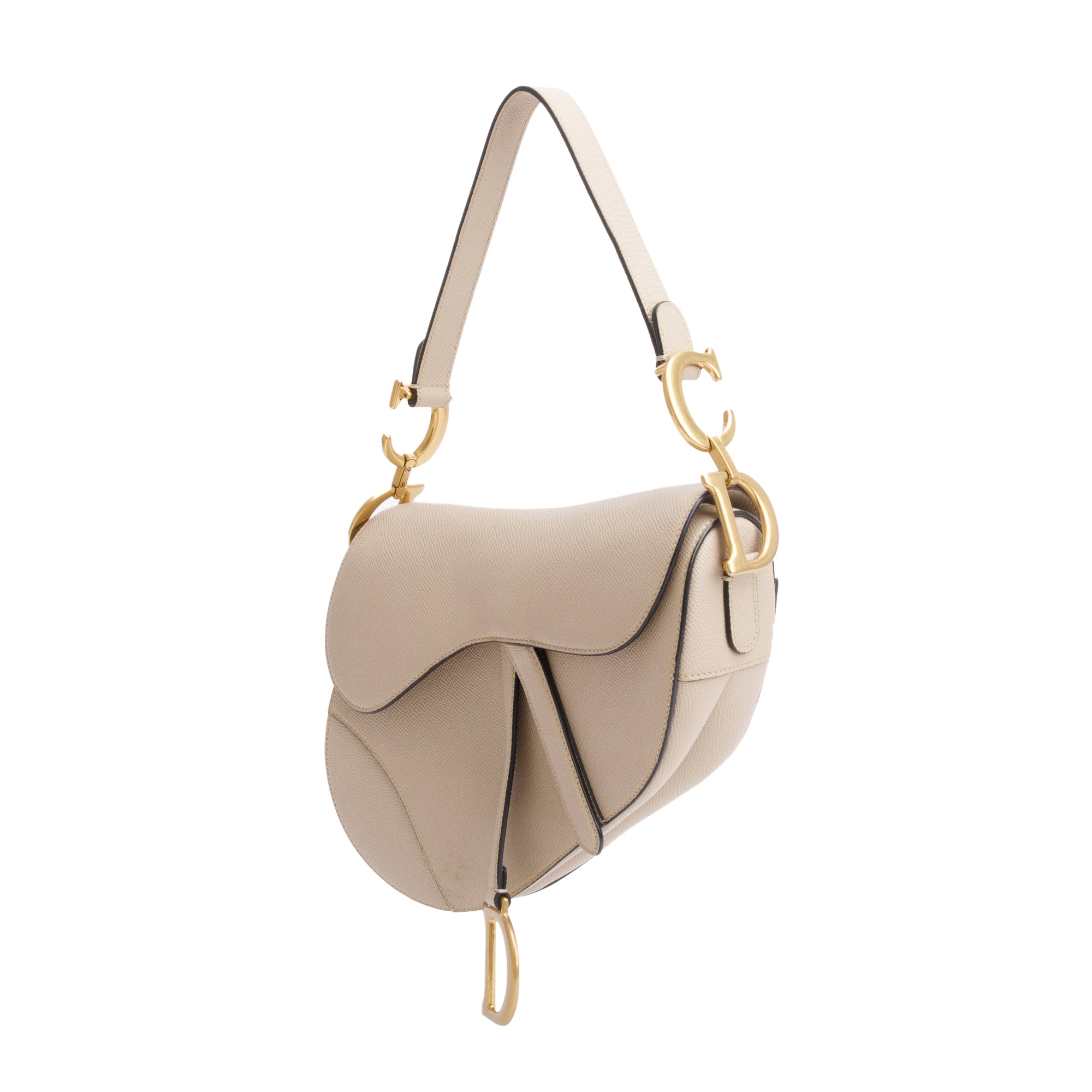 Christian Dior 2022 Beige Grained Calfskin Leather Saddle Bag w/ Strap & Authenticity Card