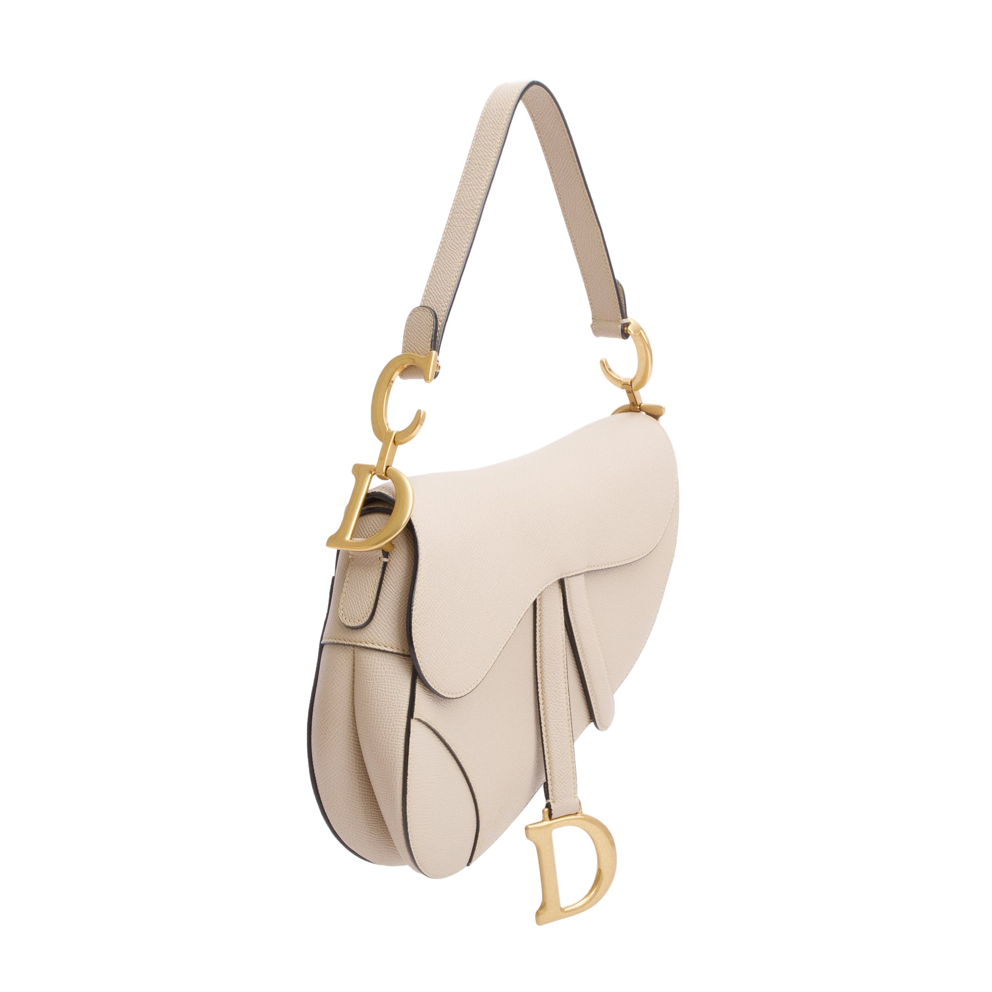 Christian Dior 2022 Beige Grained Calfskin Leather Saddle Bag w/ Strap & Authenticity Card
