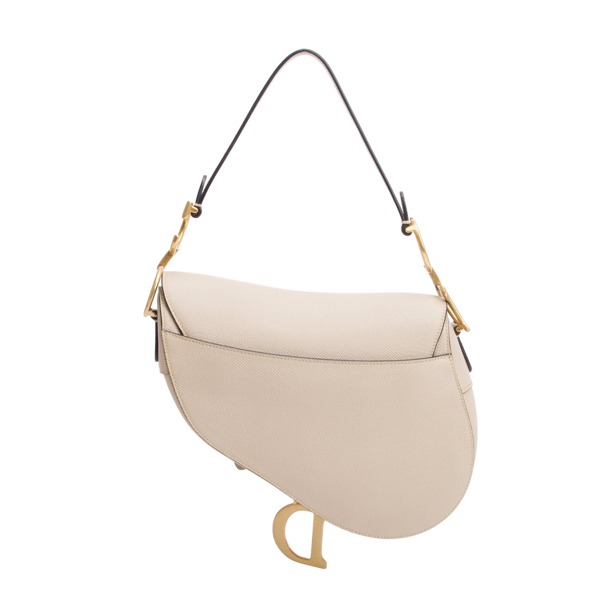 Christian Dior 2022 Beige Grained Calfskin Leather Saddle Bag w/ Strap & Authenticity Card
