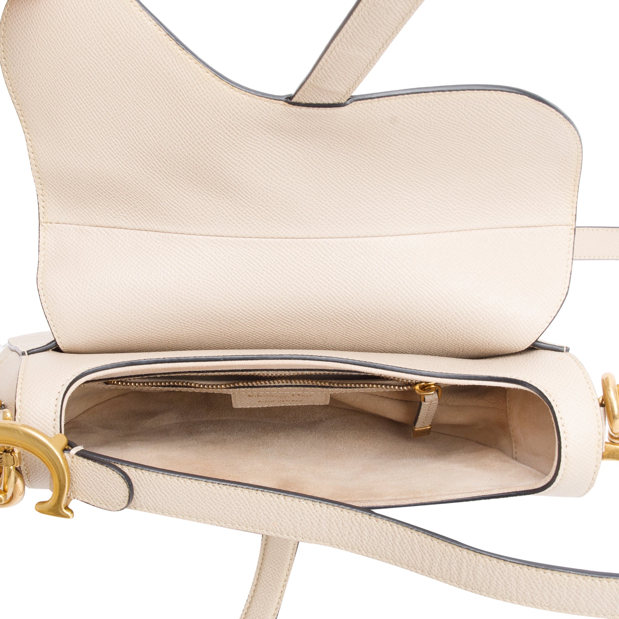 Christian Dior 2022 Beige Grained Calfskin Leather Saddle Bag w/ Strap & Authenticity Card