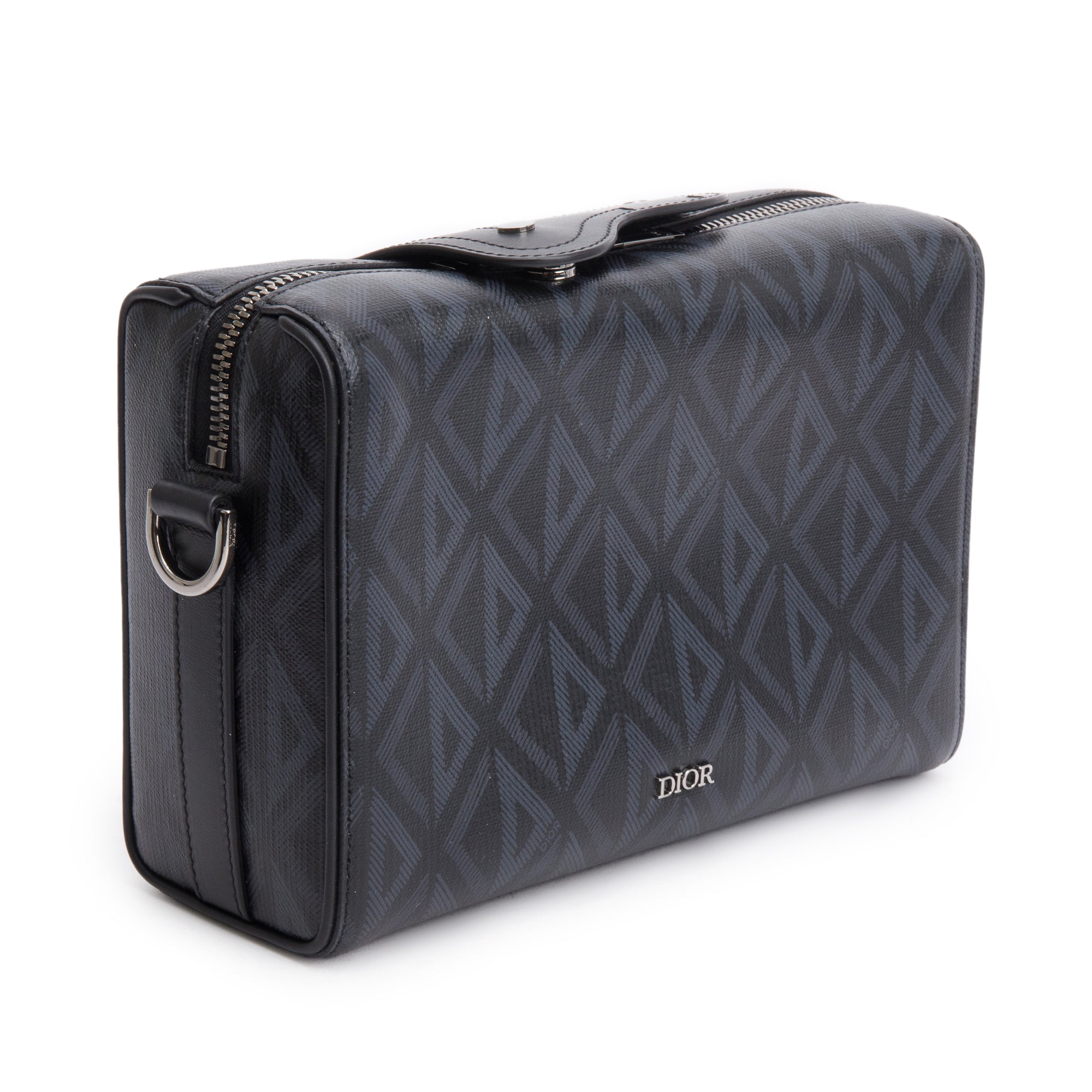 Christian Dior 2022 Black CD Diamond Coated Canvas Lingot 22 w/ Strap & Authenticity Card