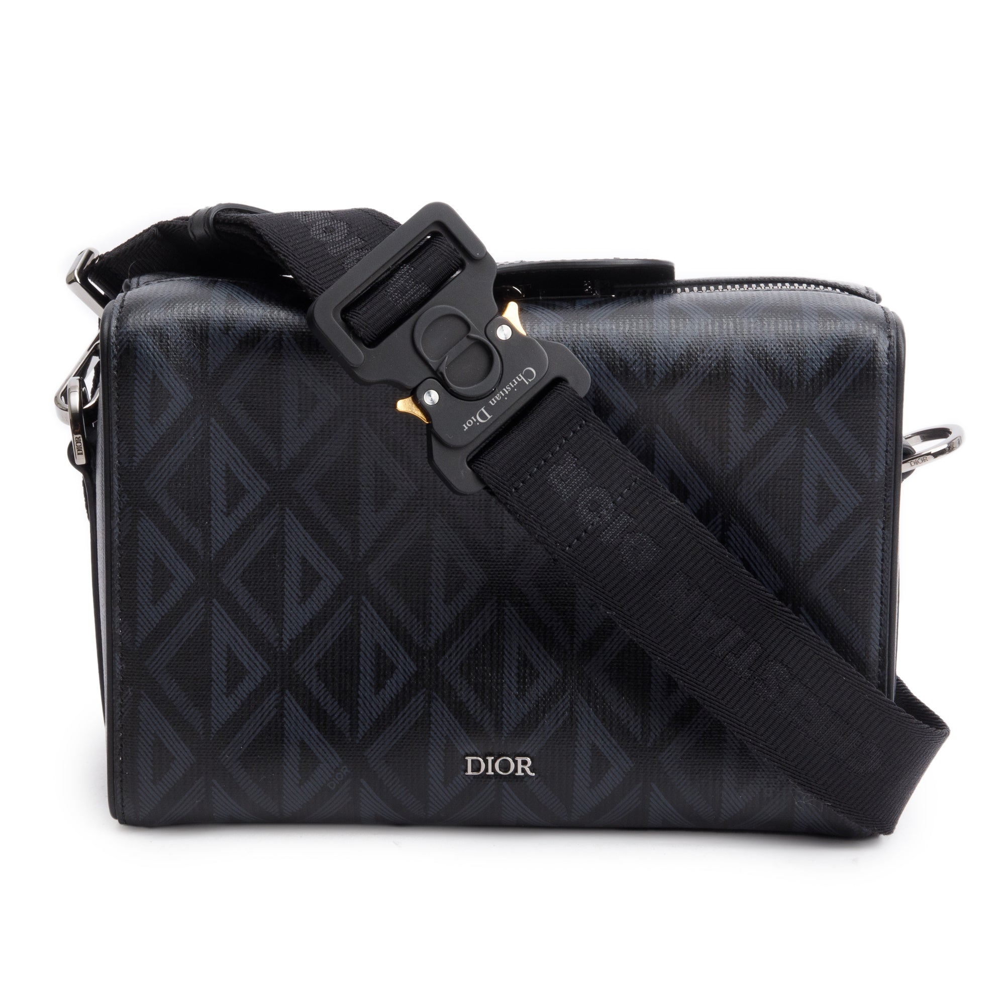 Christian Dior 2022 Black CD Diamond Coated Canvas Lingot 22 w/ Strap & Authenticity Card