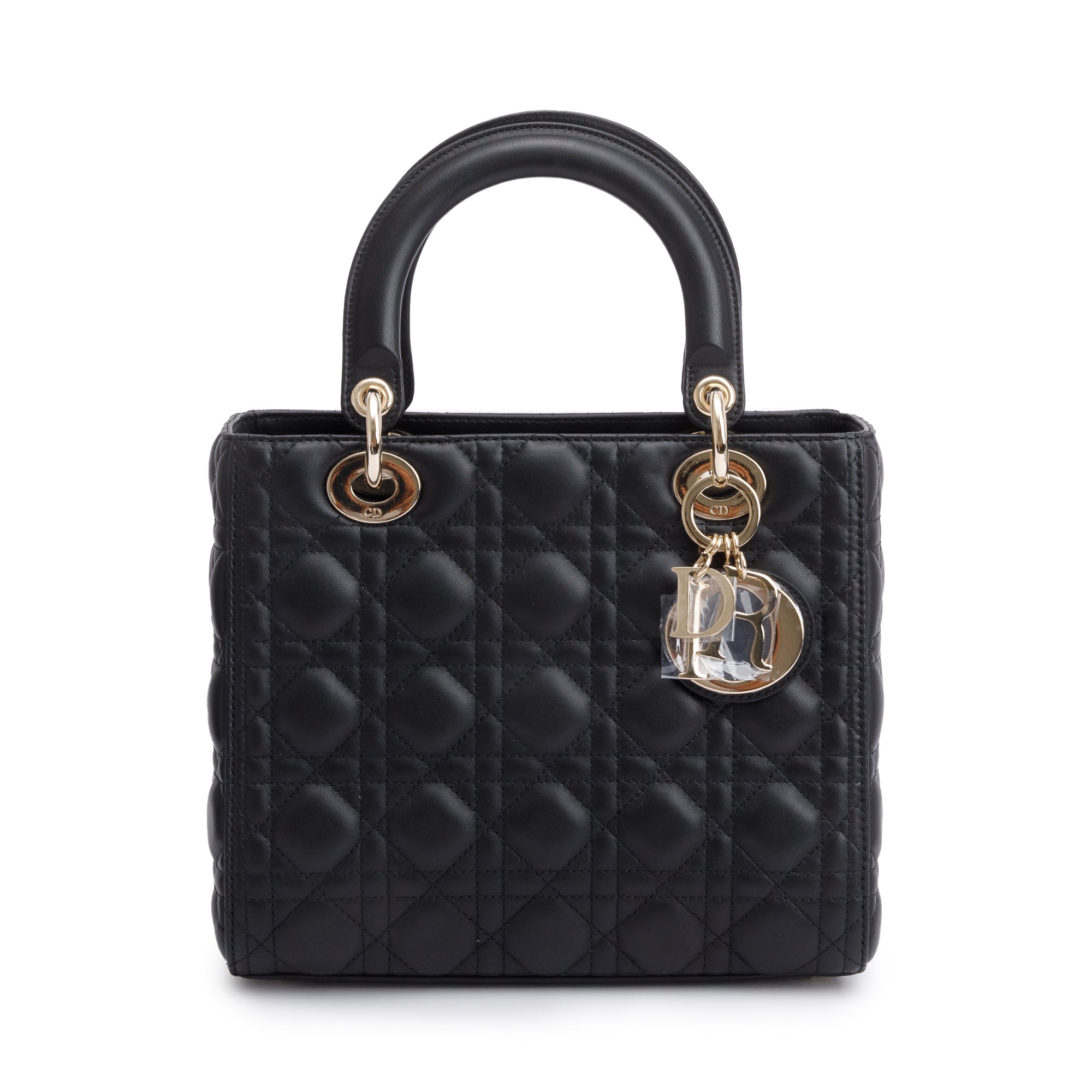 Christian Dior 2022 Black Cannage Lambskin Leather Medium Lady Dior Bag w/ Strap