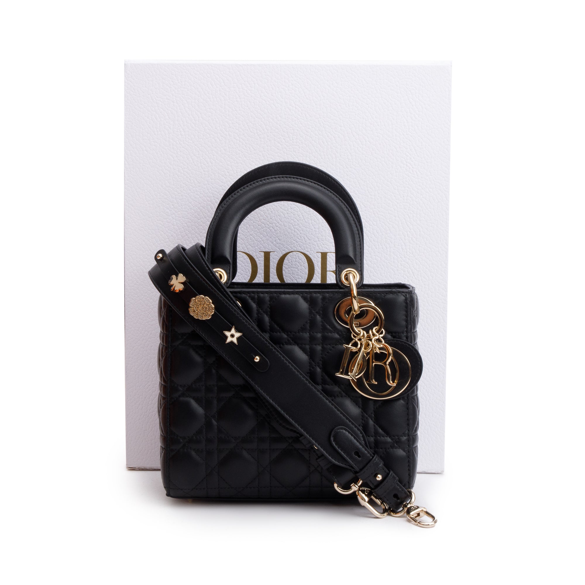 Christian Dior 2022 Black Cannage Lambskin Leather Small Lady Dior Bag w/ Box, Authenticity Card & Strap