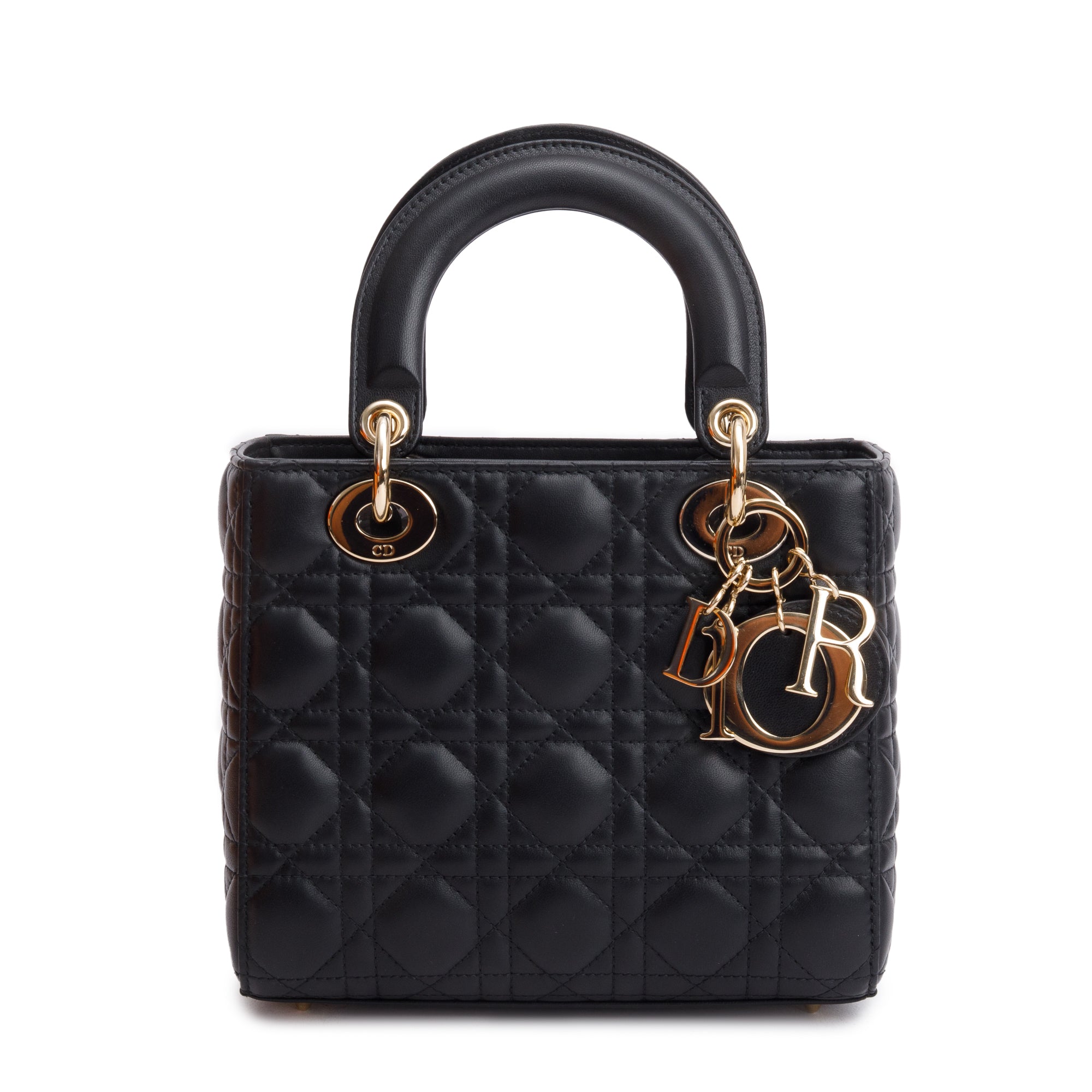 Christian Dior 2022 Black Cannage Lambskin Leather Small Lady Dior Bag w/ Box, Authenticity Card & Strap