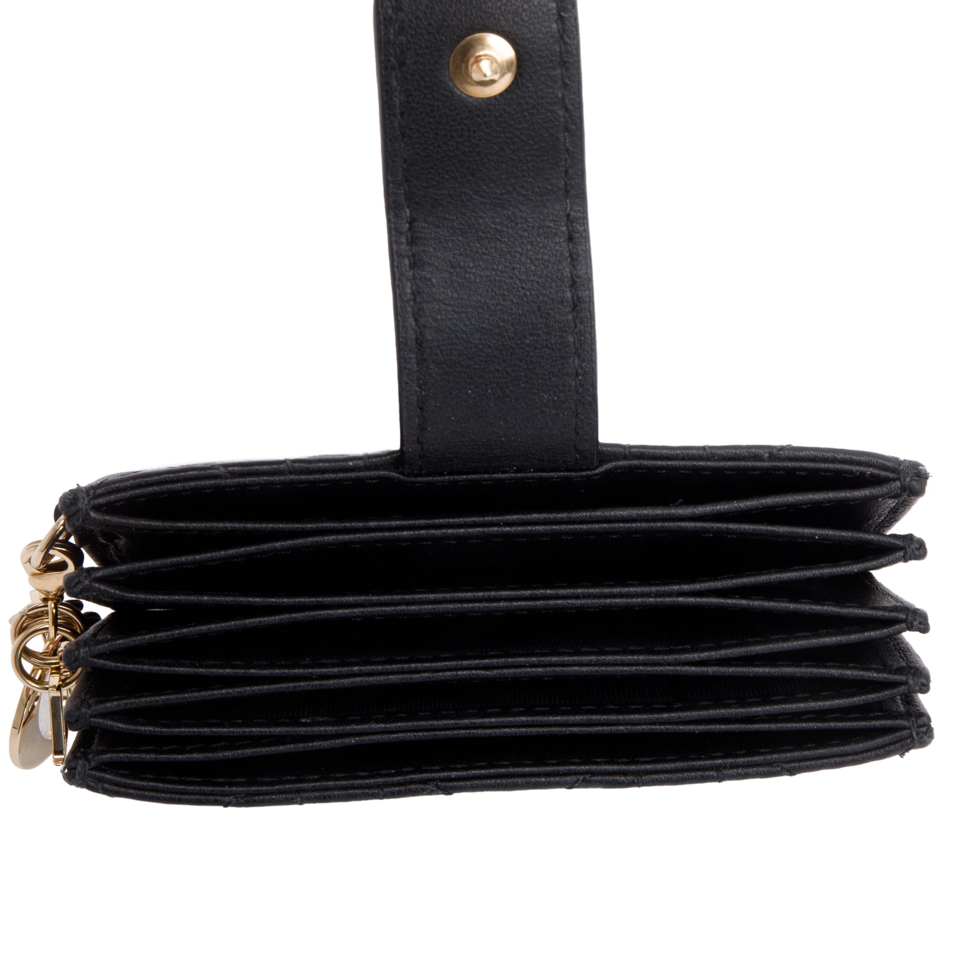 Christian Dior 2022 Black Cannage Leather Lady Dior Jasmin Card Holder w/ Box & Receipt