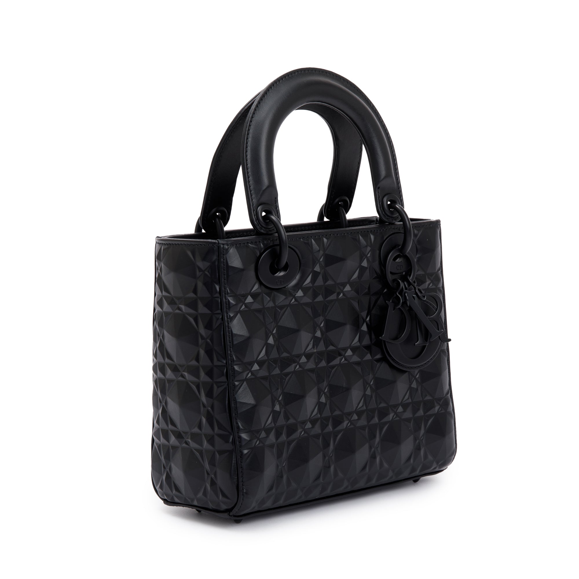 Christian Dior 2022 Black Diamond Motif Cannage Leather Small Lady Dior My Abcdior Bag w/ Strap & Authenticity Card