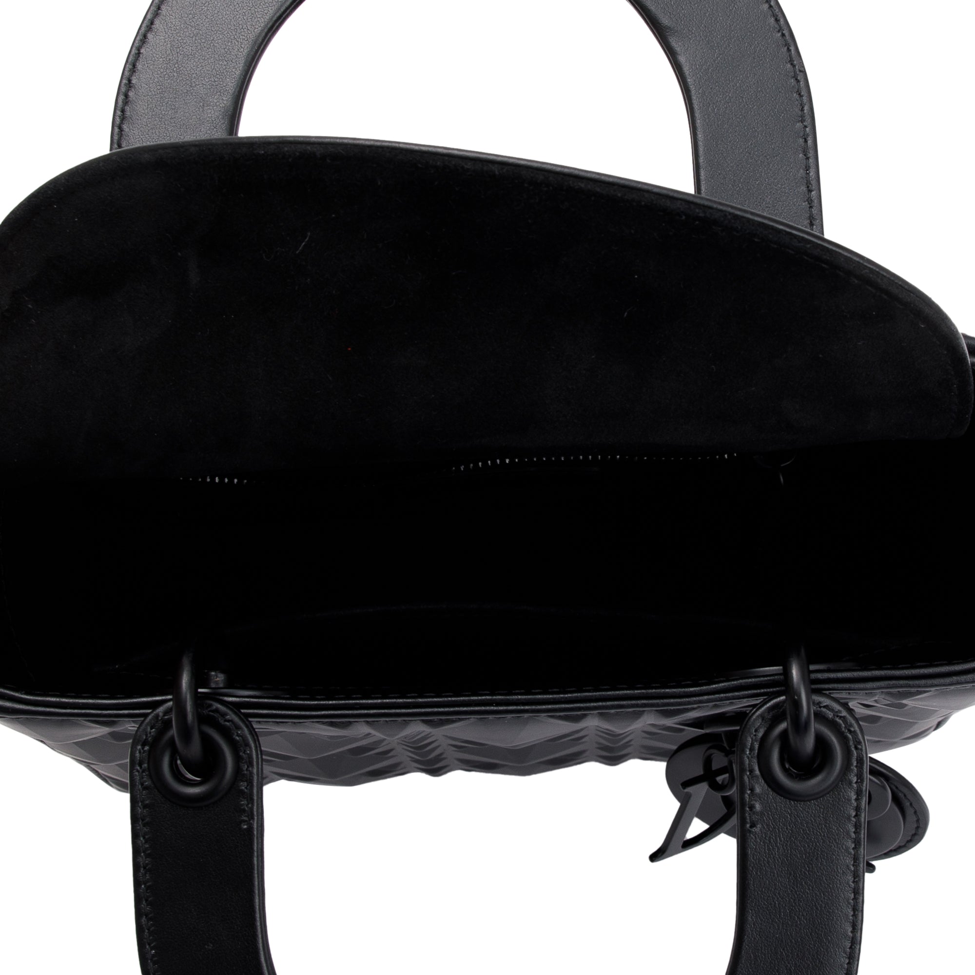 Christian Dior 2022 Black Diamond Motif Cannage Leather Small Lady Dior My Abcdior Bag w/ Strap & Authenticity Card