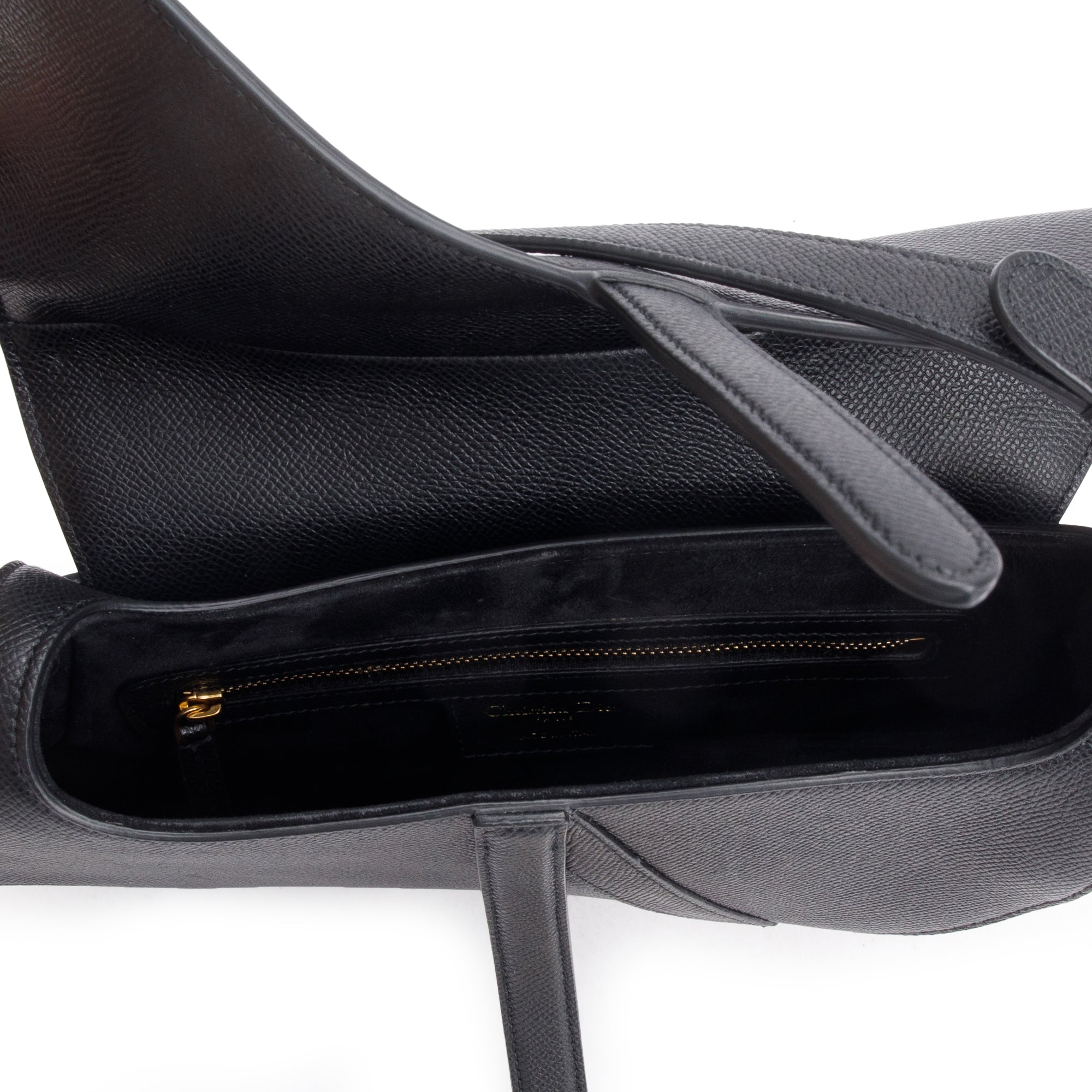 Christian Dior 2022 Black Grained Calfskin Leather Saddle Bag w/ Strap, Box & Authenticity Card