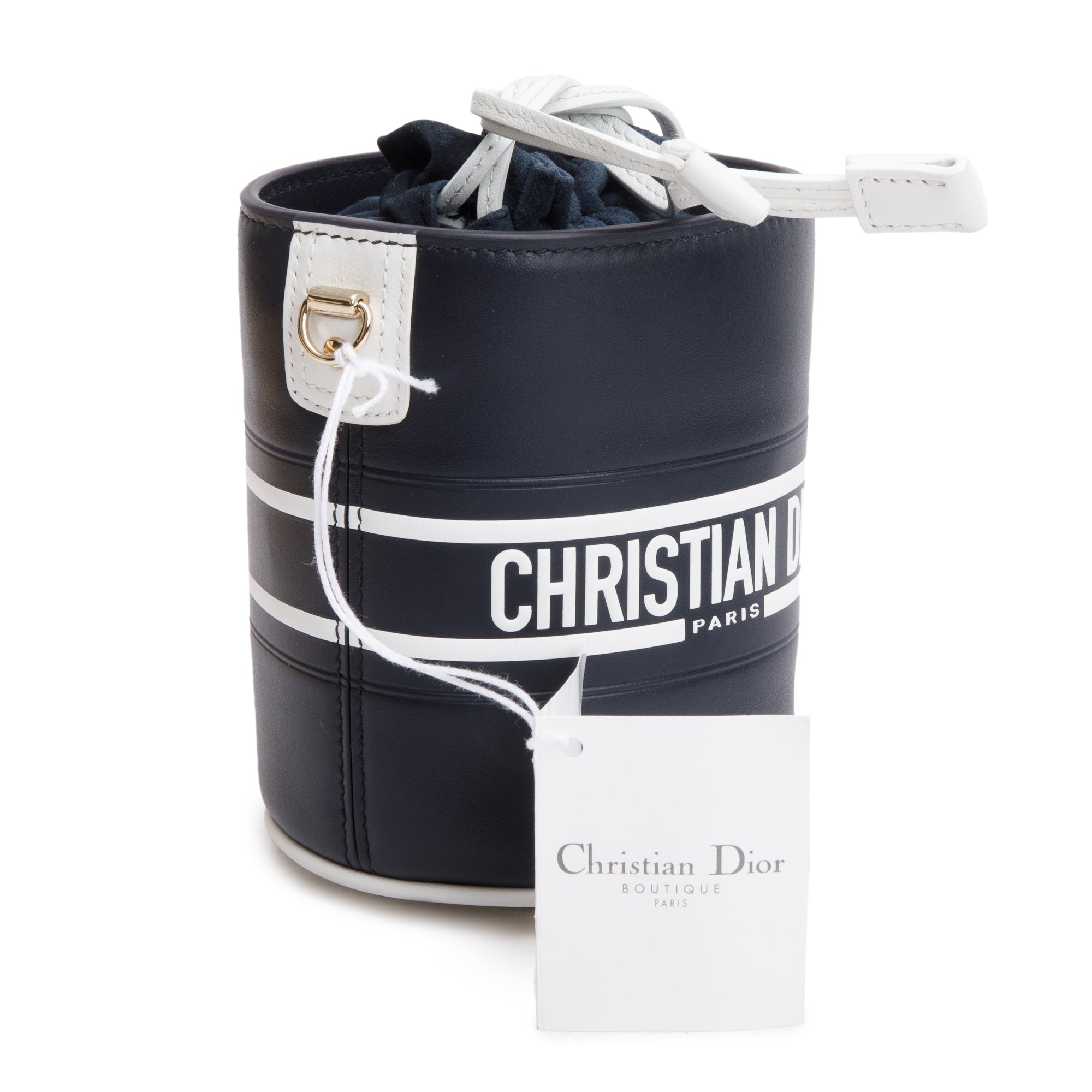 Christian Dior 2022 Black Lambskin Leather Micro Vibe Drawstring Bucket Bag w/ Straps & Authenticity Card