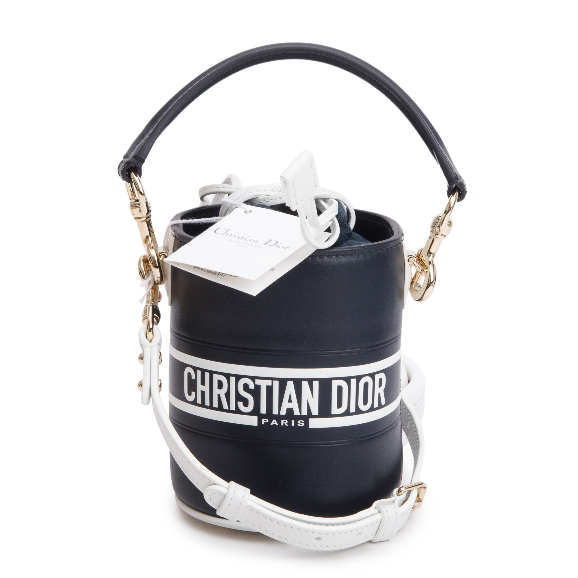 Christian Dior 2022 Black Lambskin Leather Micro Vibe Drawstring Bucket Bag w/ Straps & Authenticity Card