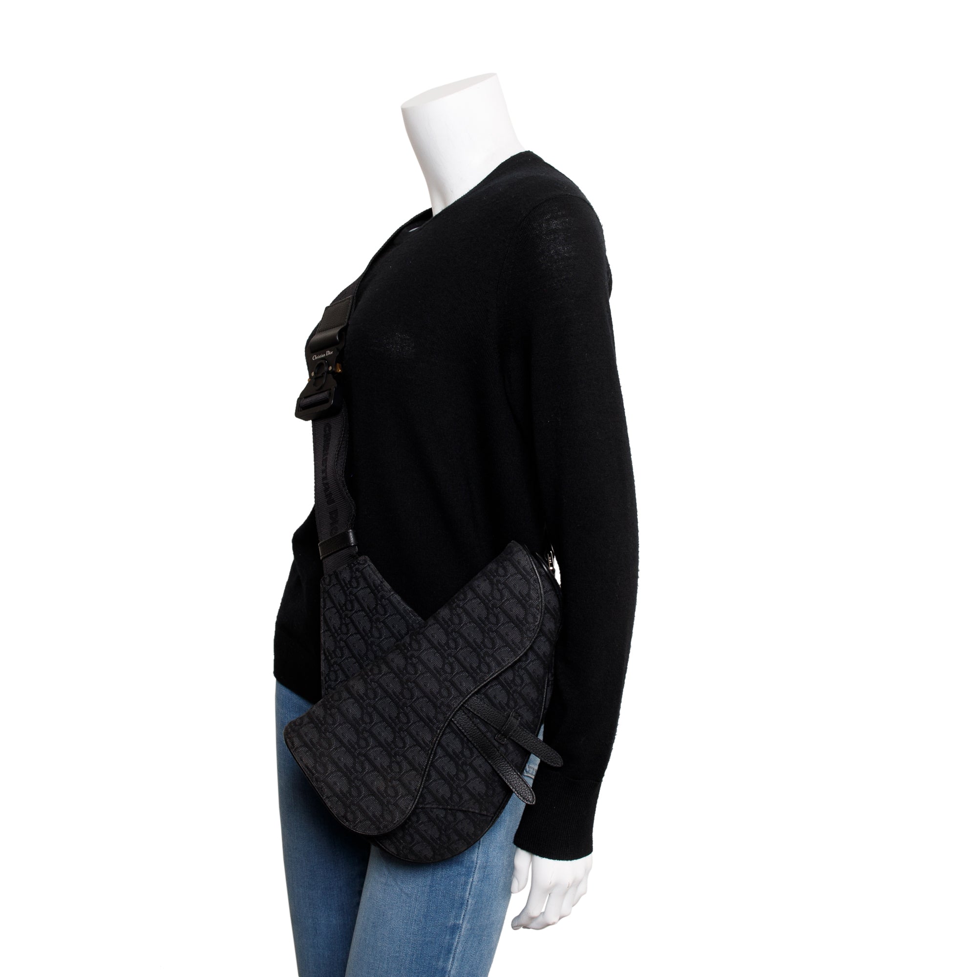 Christian Dior 2022 Black Oblique Jacquard Saddle Bag
