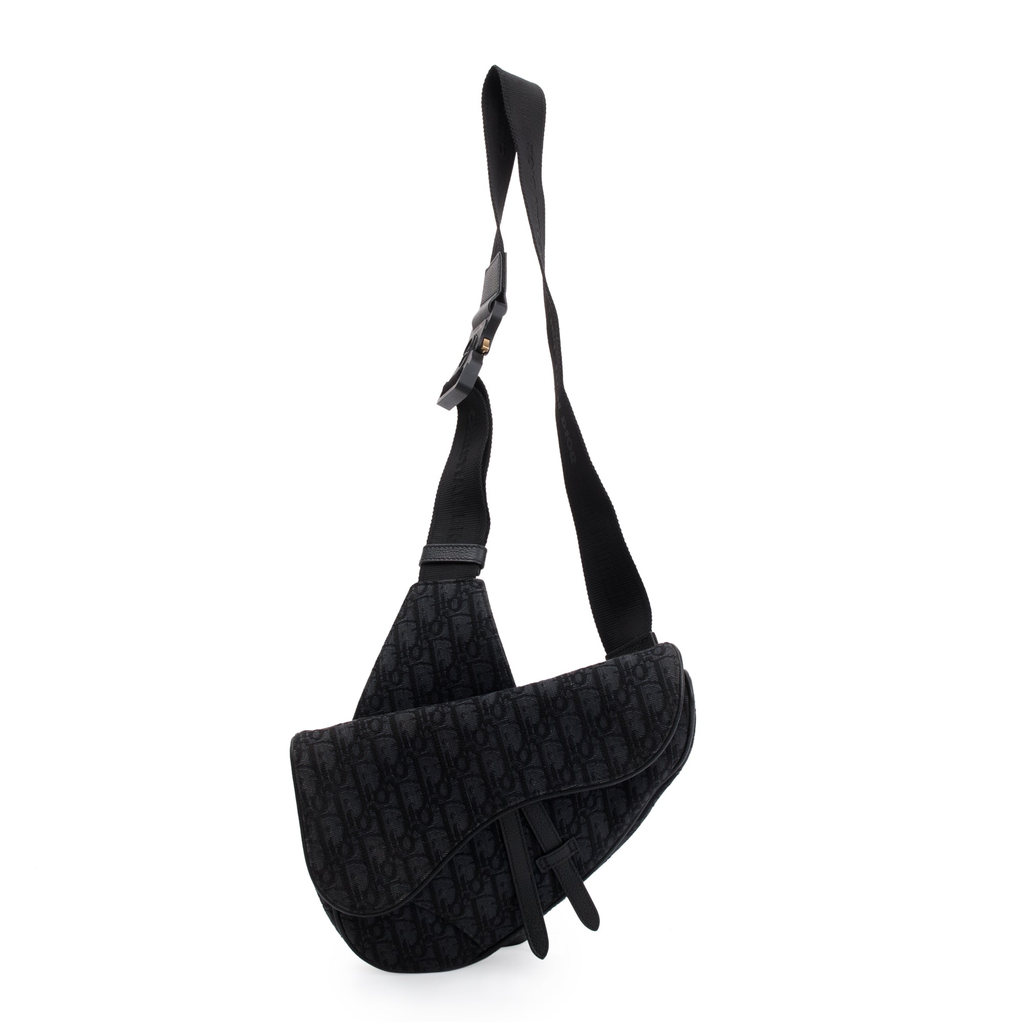 Christian Dior 2022 Black Oblique Jacquard Saddle Bag