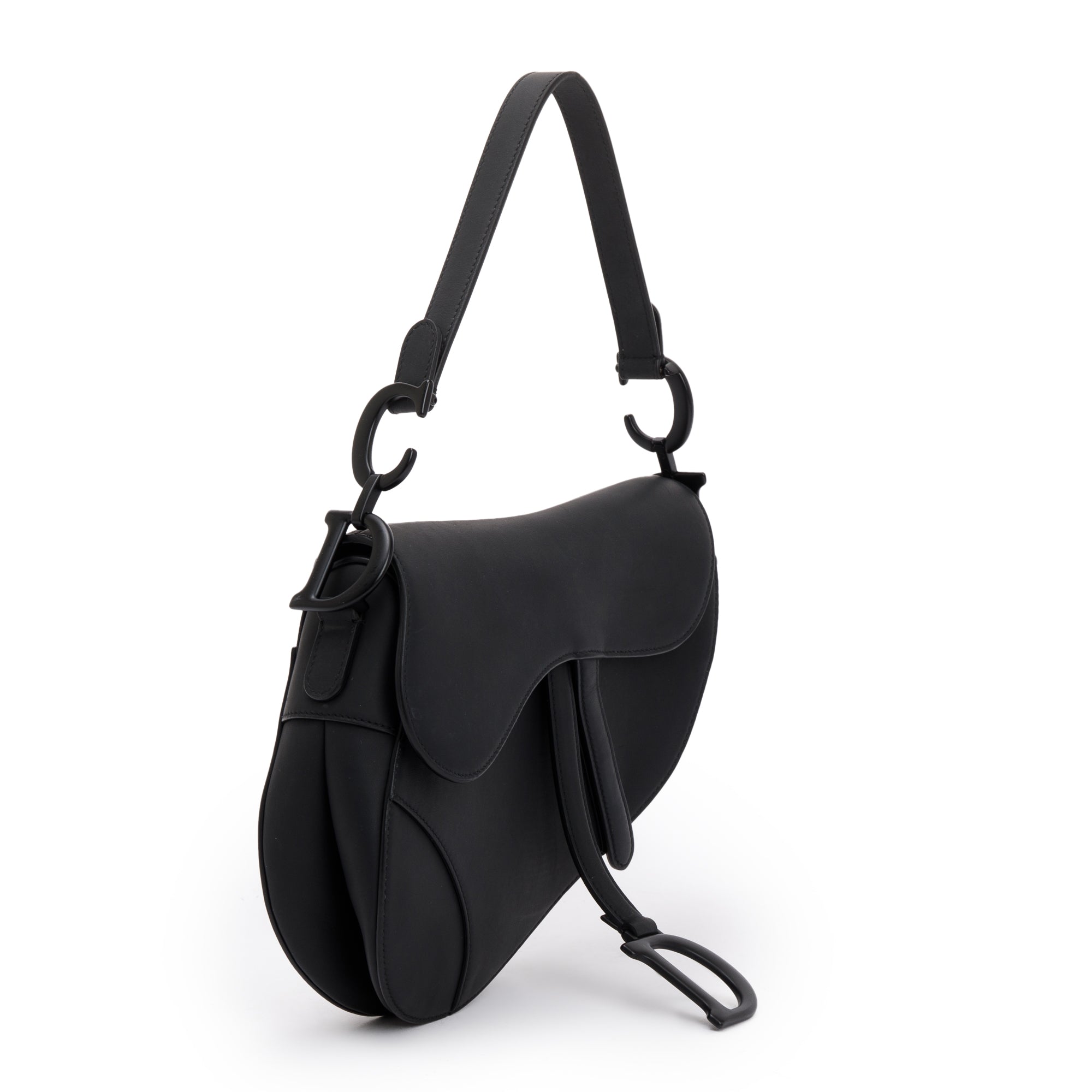 Christian Dior 2022 Black Ultramatte Calfskin Leather Medium Saddle Bag