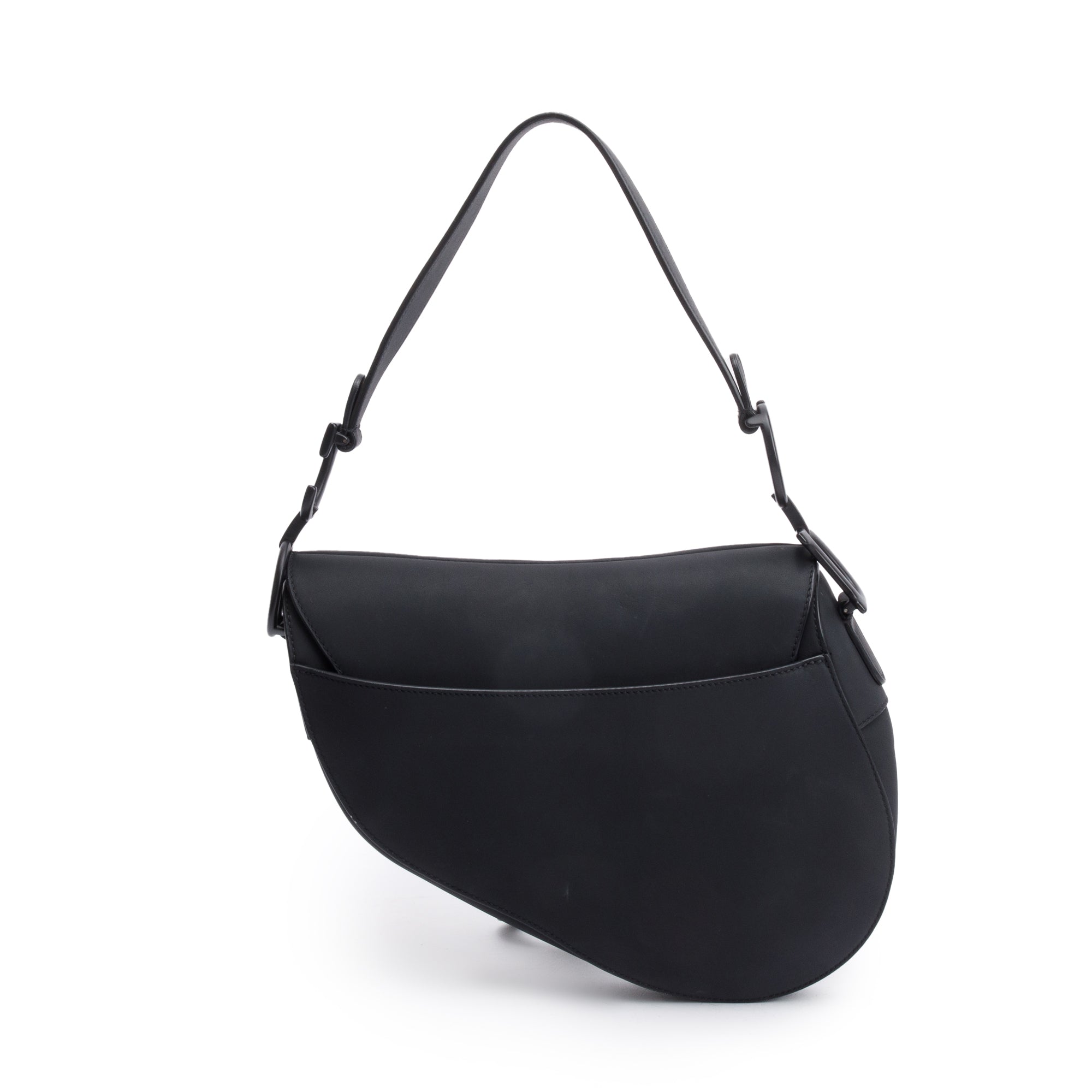 Christian Dior 2022 Black Ultramatte Calfskin Leather Medium Saddle Bag w/ Strap